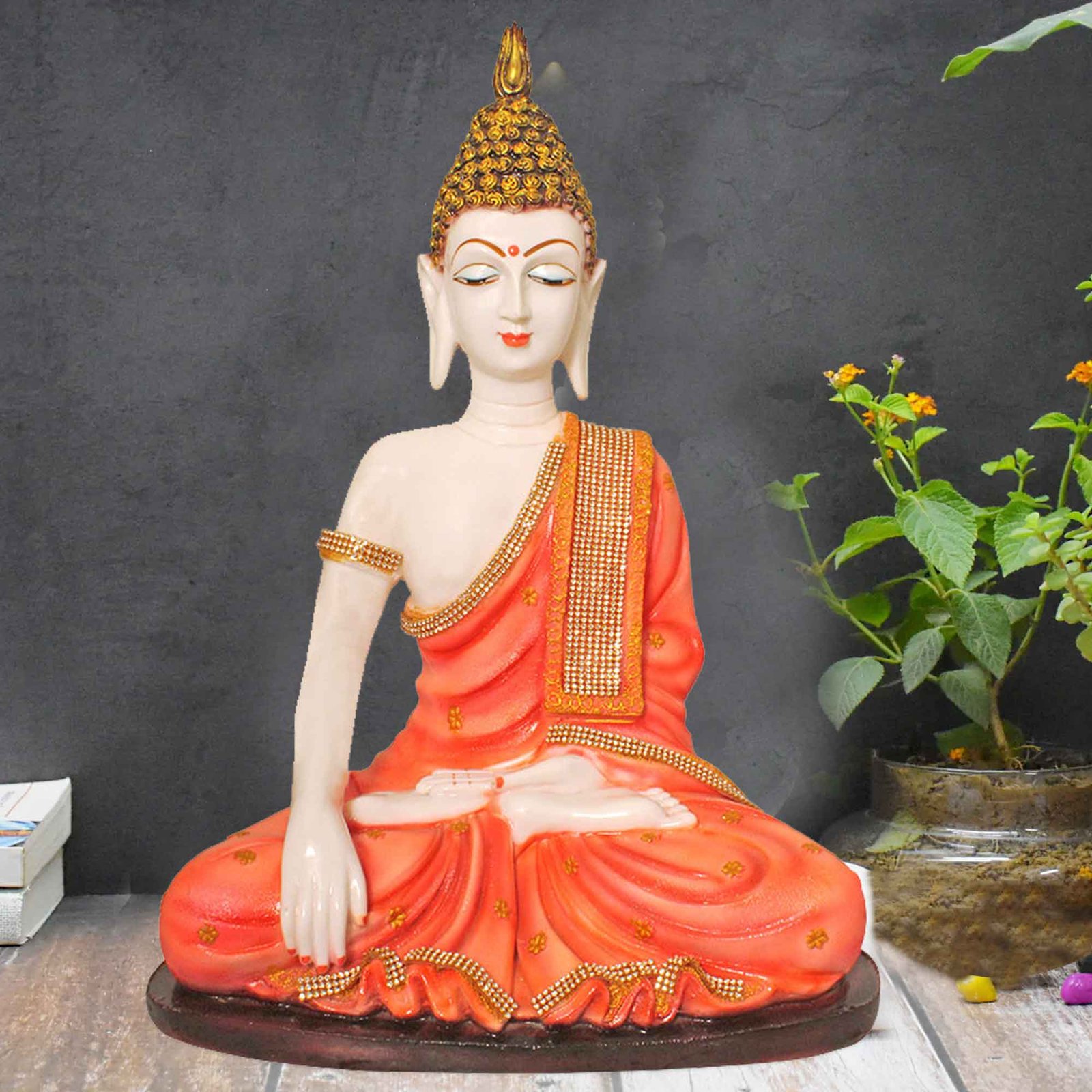 Handicrafted Sitting Buddha artifacts for living room Marble Look Jewellery Decorated 51 cm G57GX1094WOCGZ