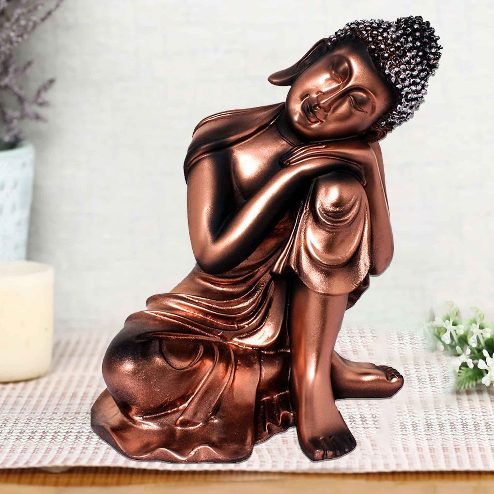 Resting Buddha on Knee artifacts for living room Pearl Finish 24 cm G57GX1098CSSGX