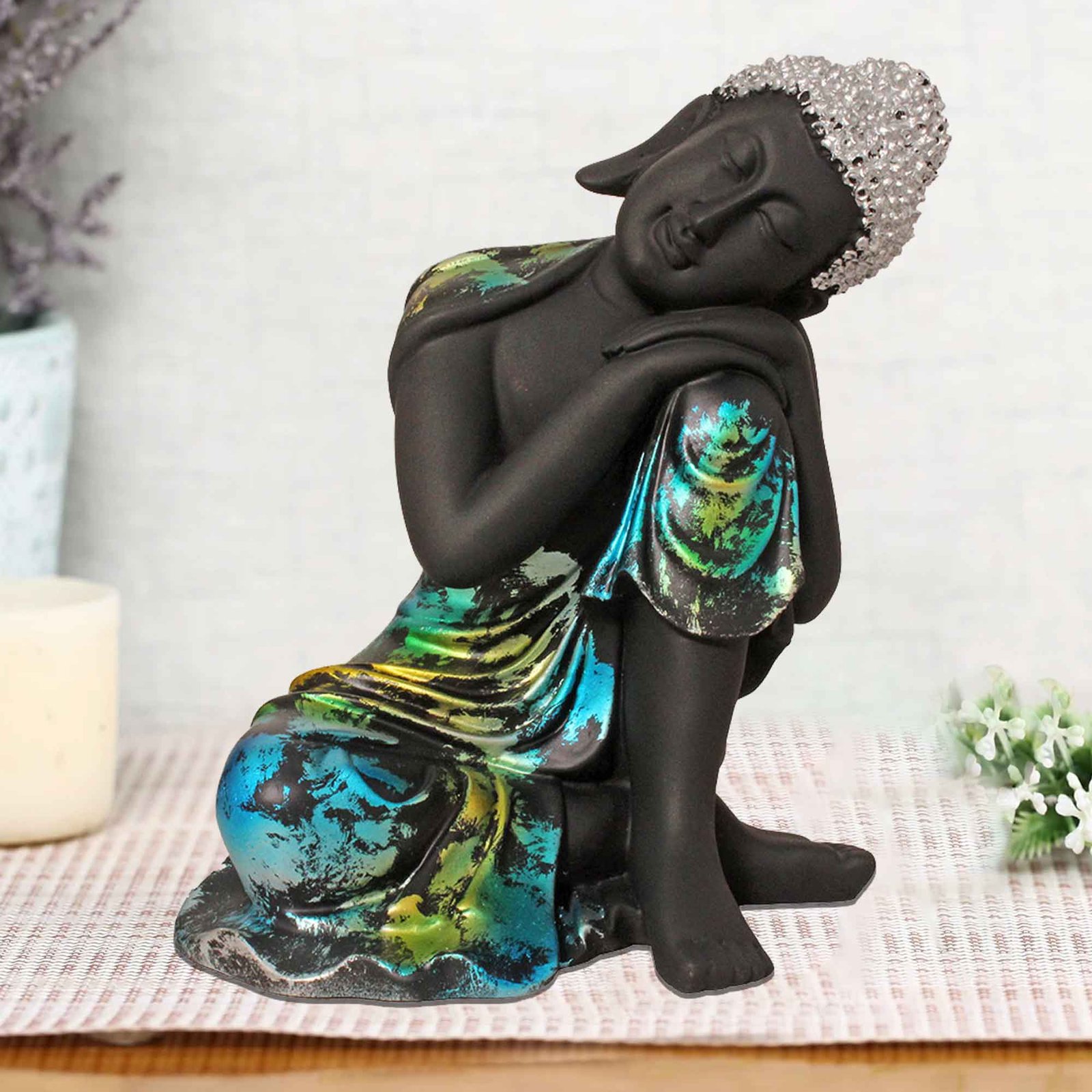 Resting Buddha on Knee artifacts for office decor Multi Look 24 cm G57GX1098KNMMX