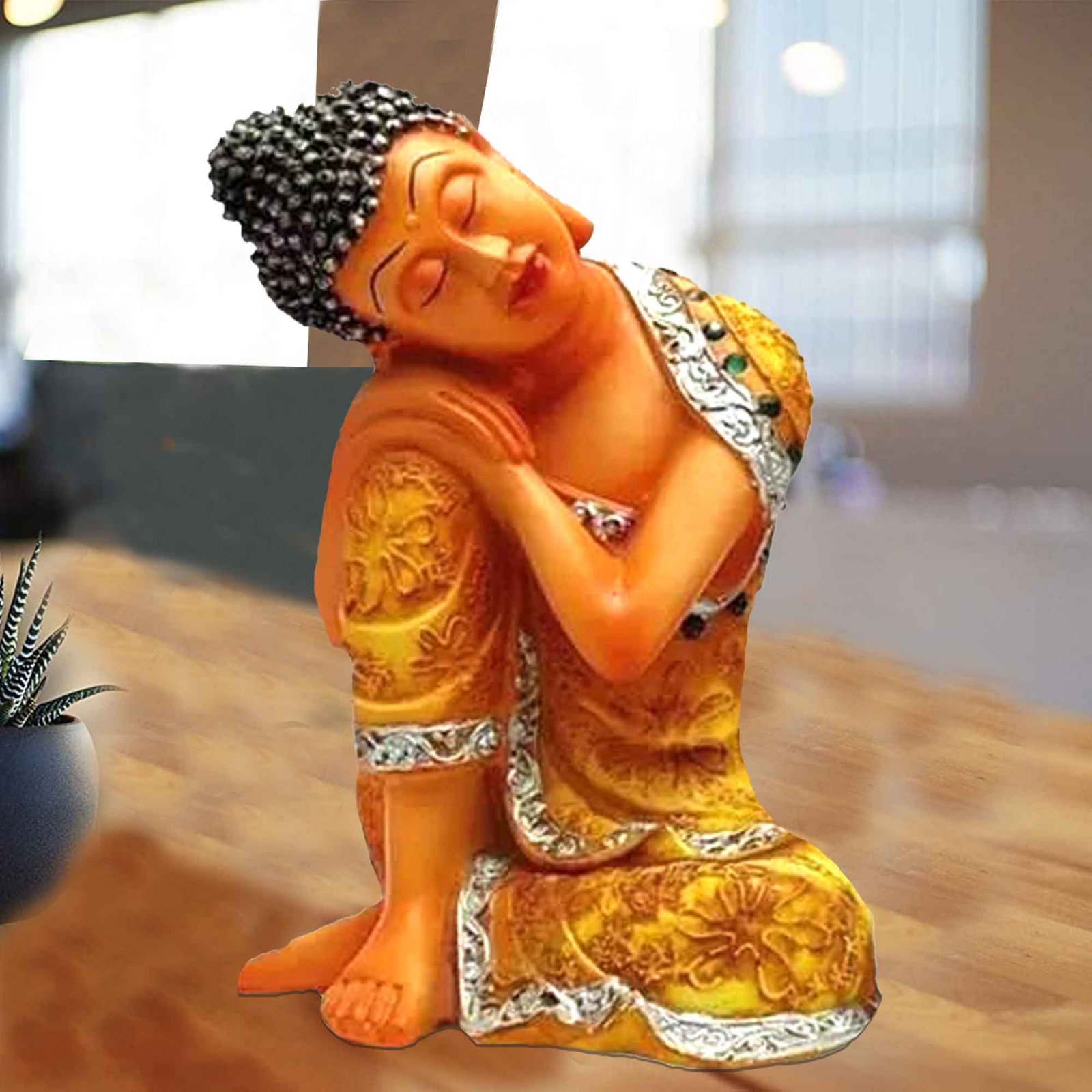Resting Gautam Buddha sculpture for living room Jewellery Decorated 22 cm G57GX1100VYLMZ