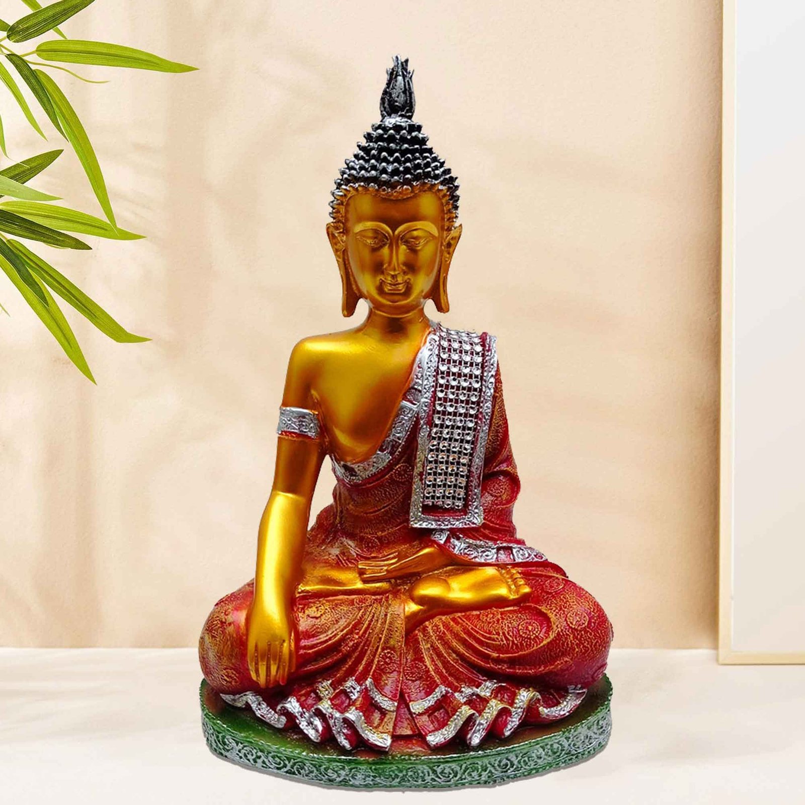 Handicrafted Sitting Buddha figures for tv unit Pearl Finish 27 cm G57GX1103GRSGZ