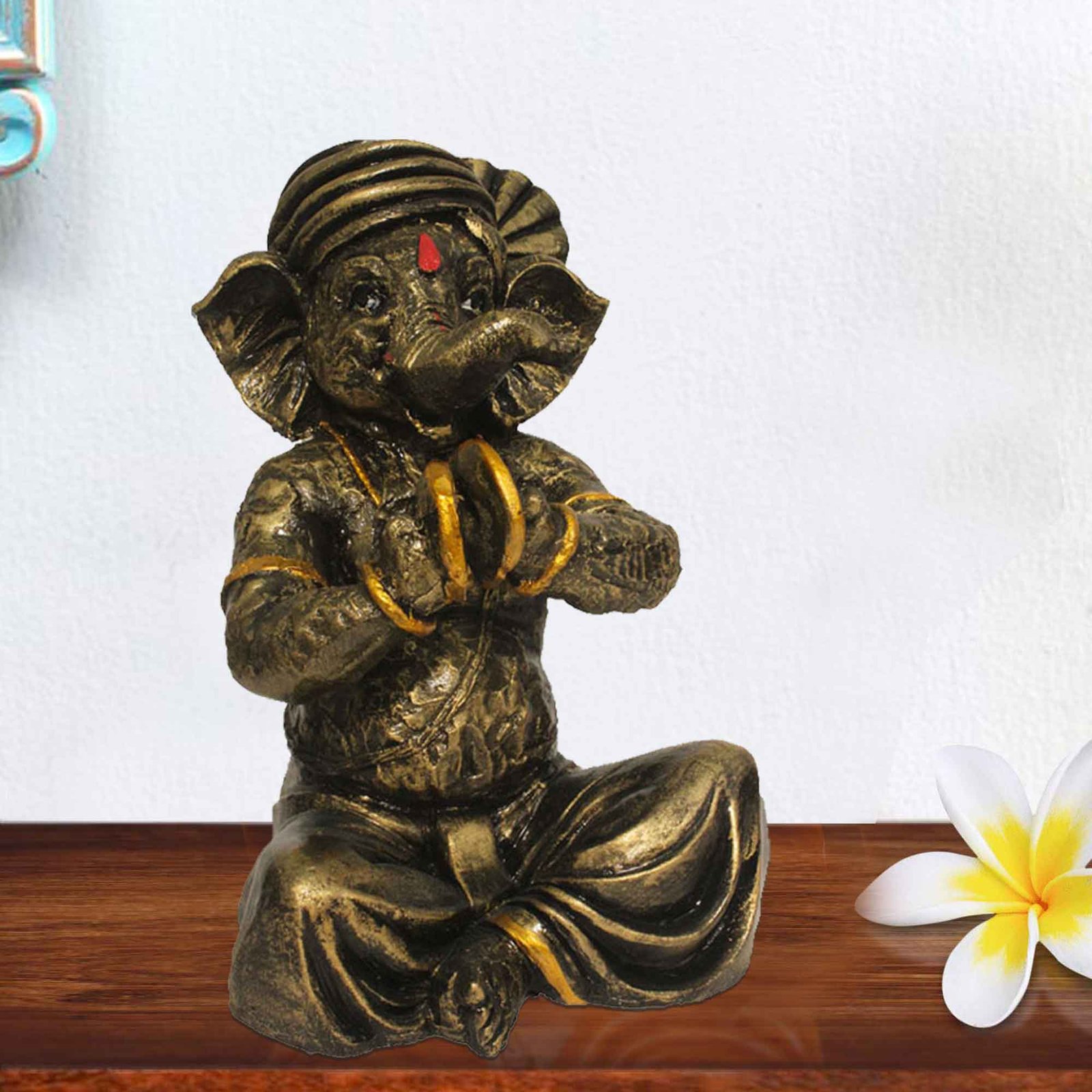 Lord Manjeera Ganesha statue for tv unit Brass Antique Finish 24 cm G57GX1104BBAGX