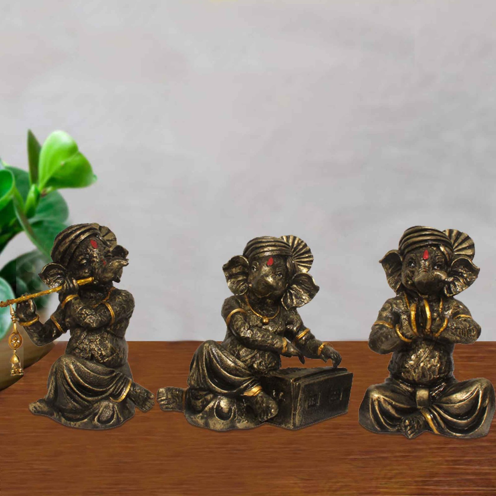 Musical Ganesha Pair gift items for birthday Antique Finish 23 cm G57GX1104BCAG3