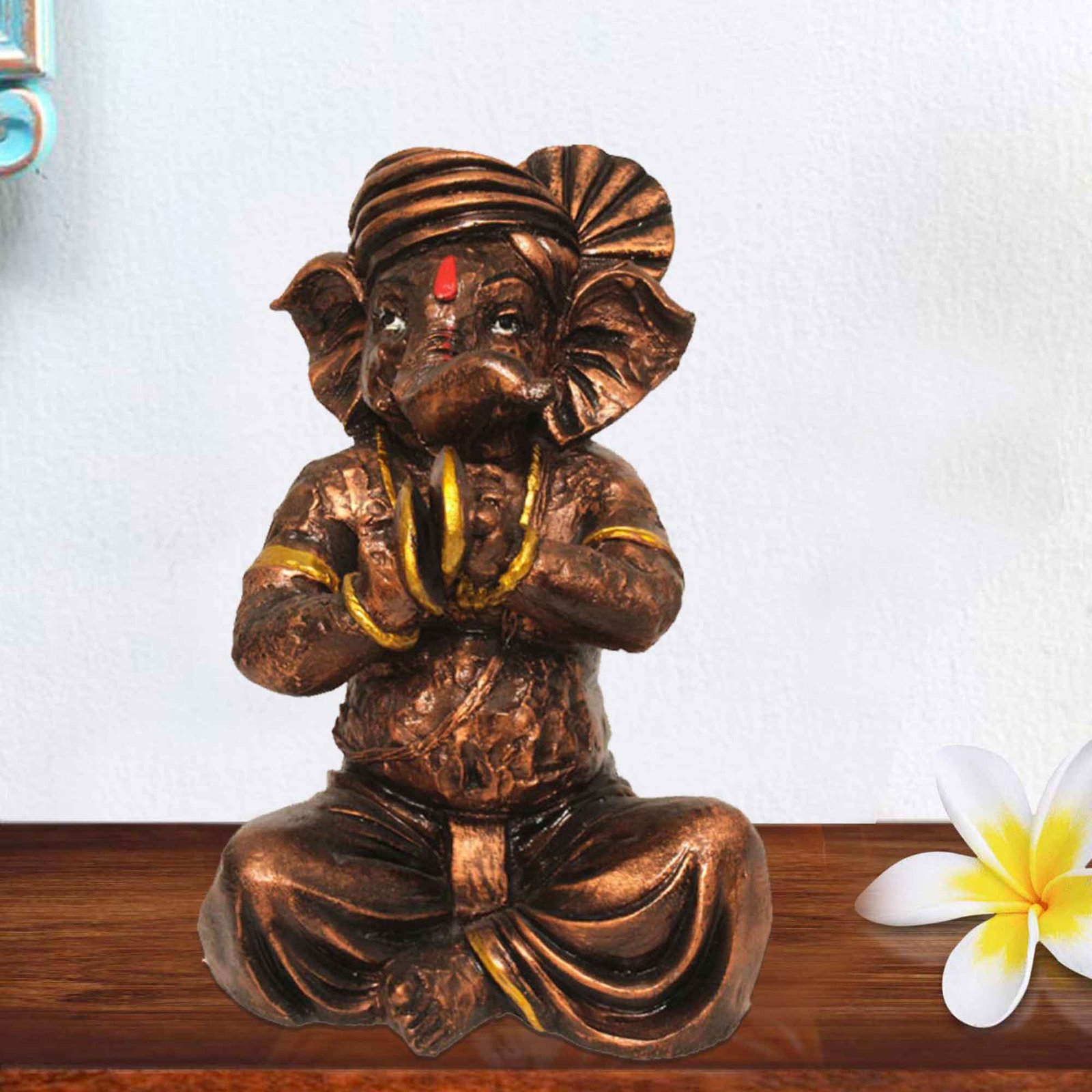 Lord Manjeera Ganesha statue for home decor Copper Antique Finish 24 cm G57GX1104CCAGX