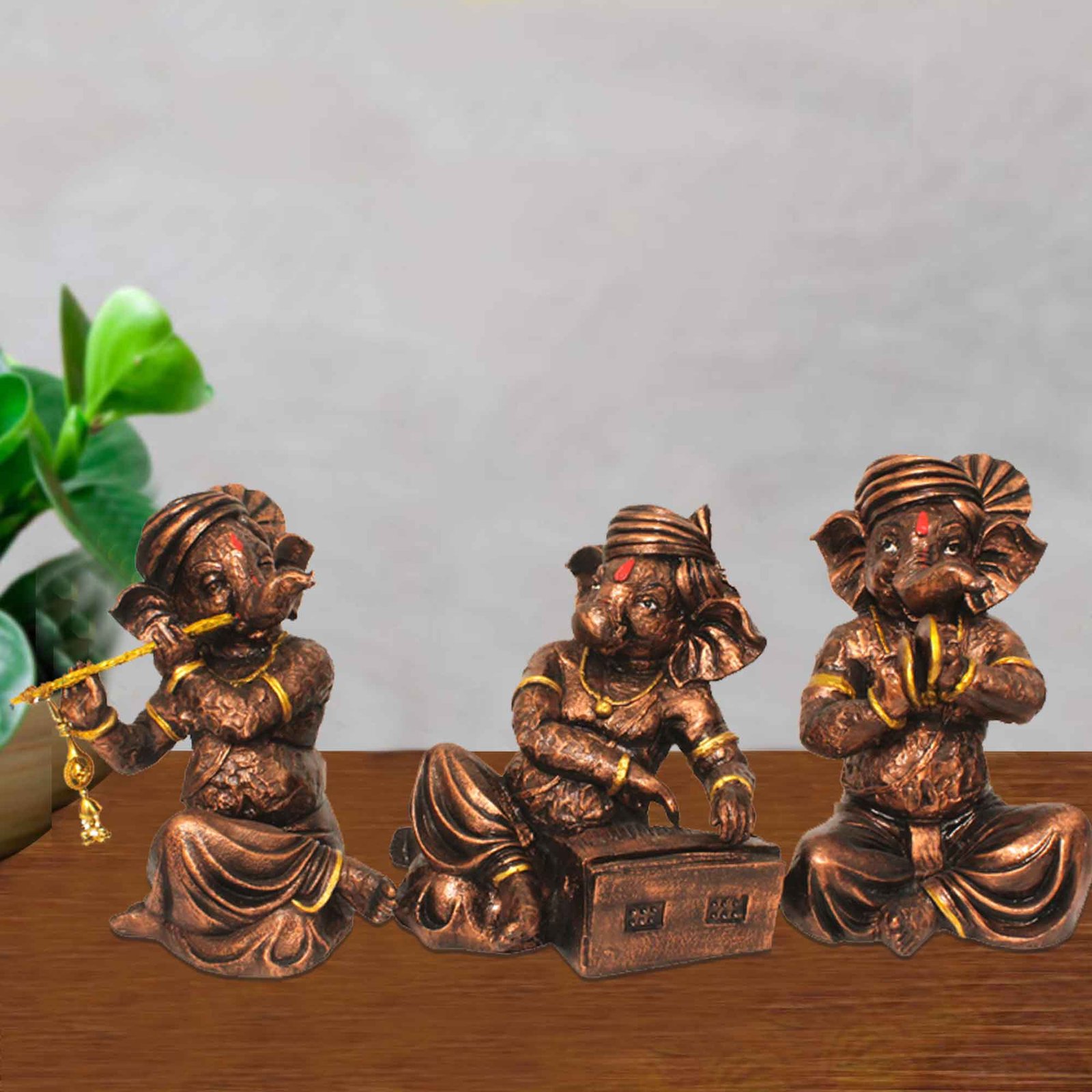 Musical Ganesha Pair showpiece items for gift Antique Finish 23 cm G57GX1104CSAG3