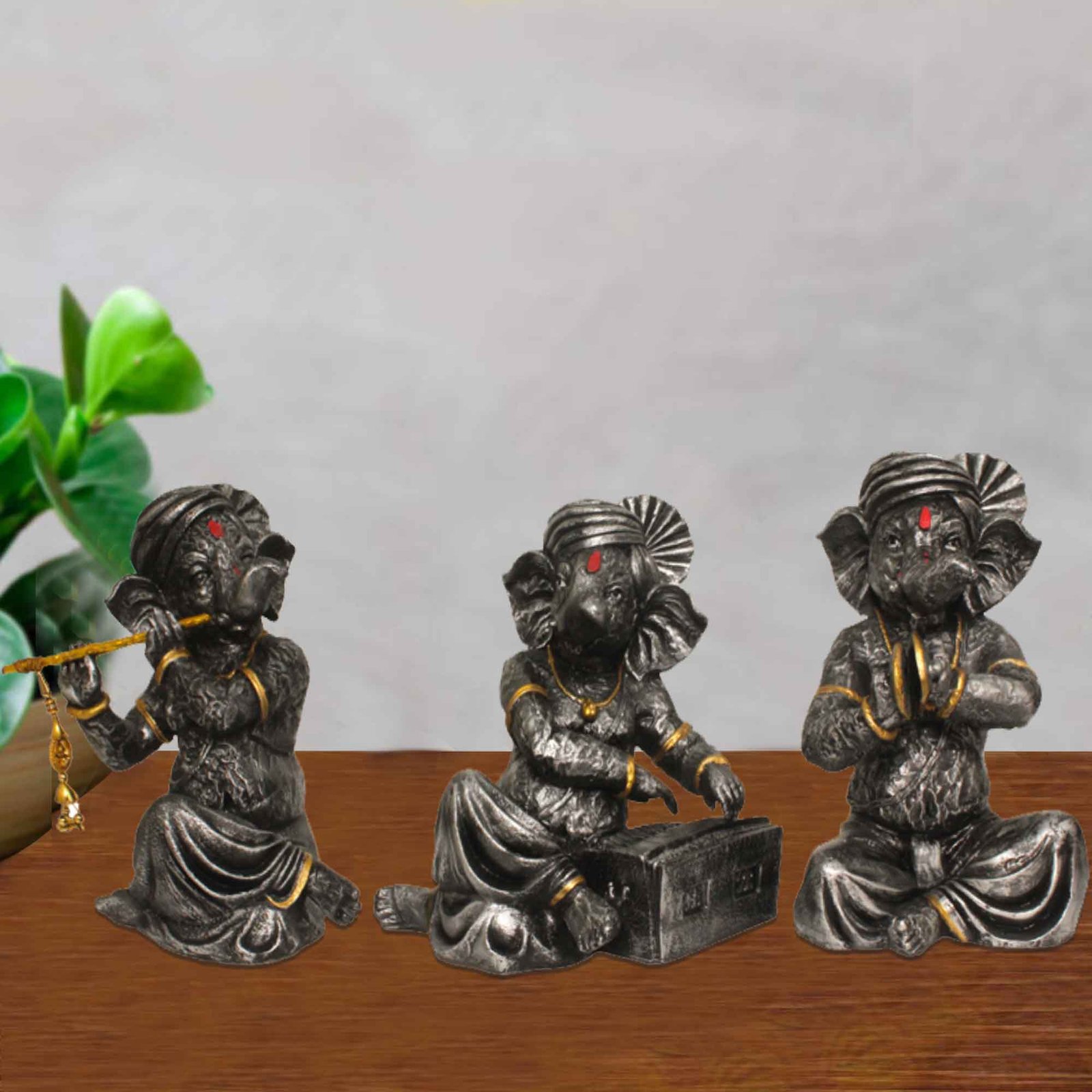 Musical Ganesha Pair gift items for home inaugration Antique Finish 23 cm G57GX1104SCAG3
