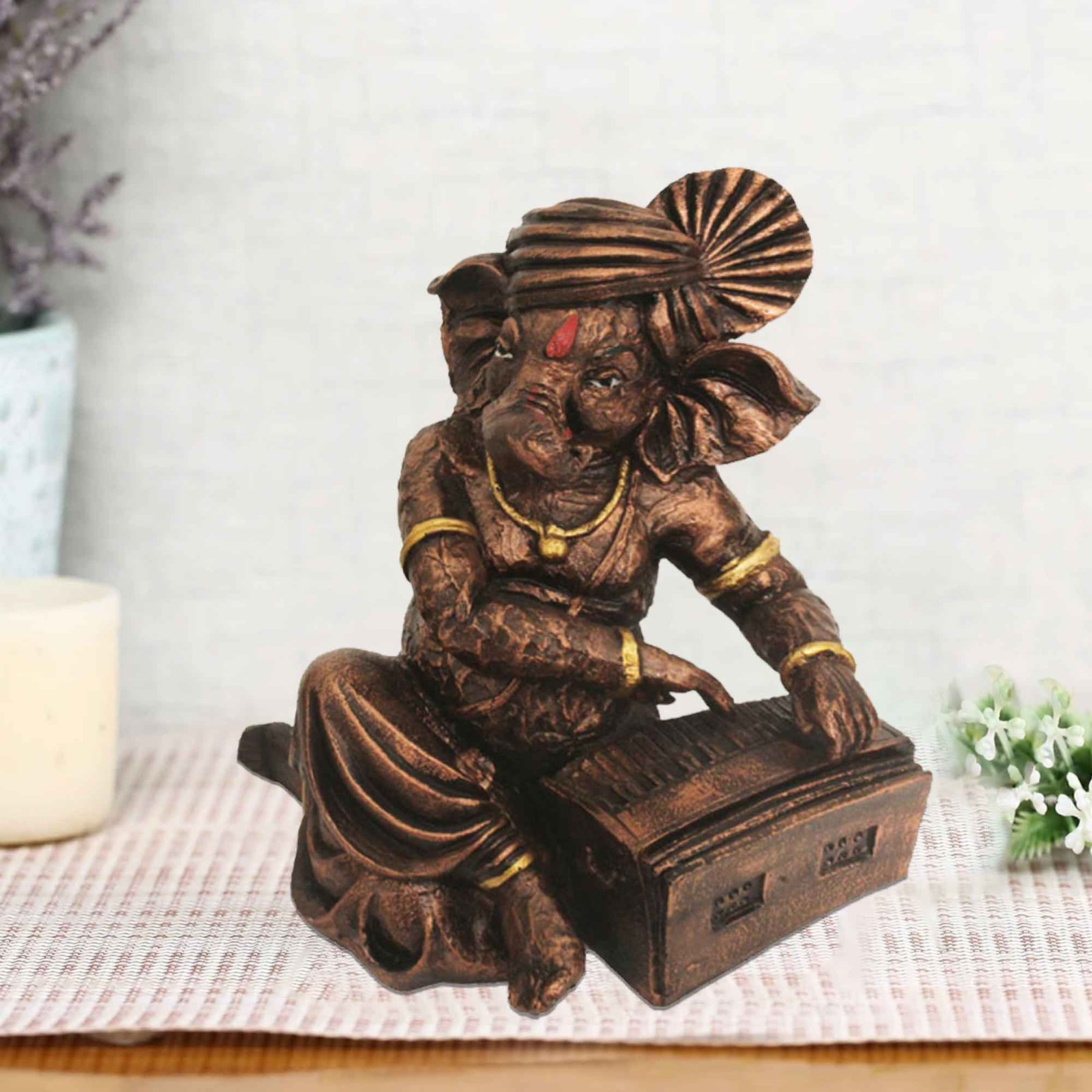 Lord Harmonium Ganesha idols for living room Copper Antique Finish 22 cm G57GX1105CCAGX