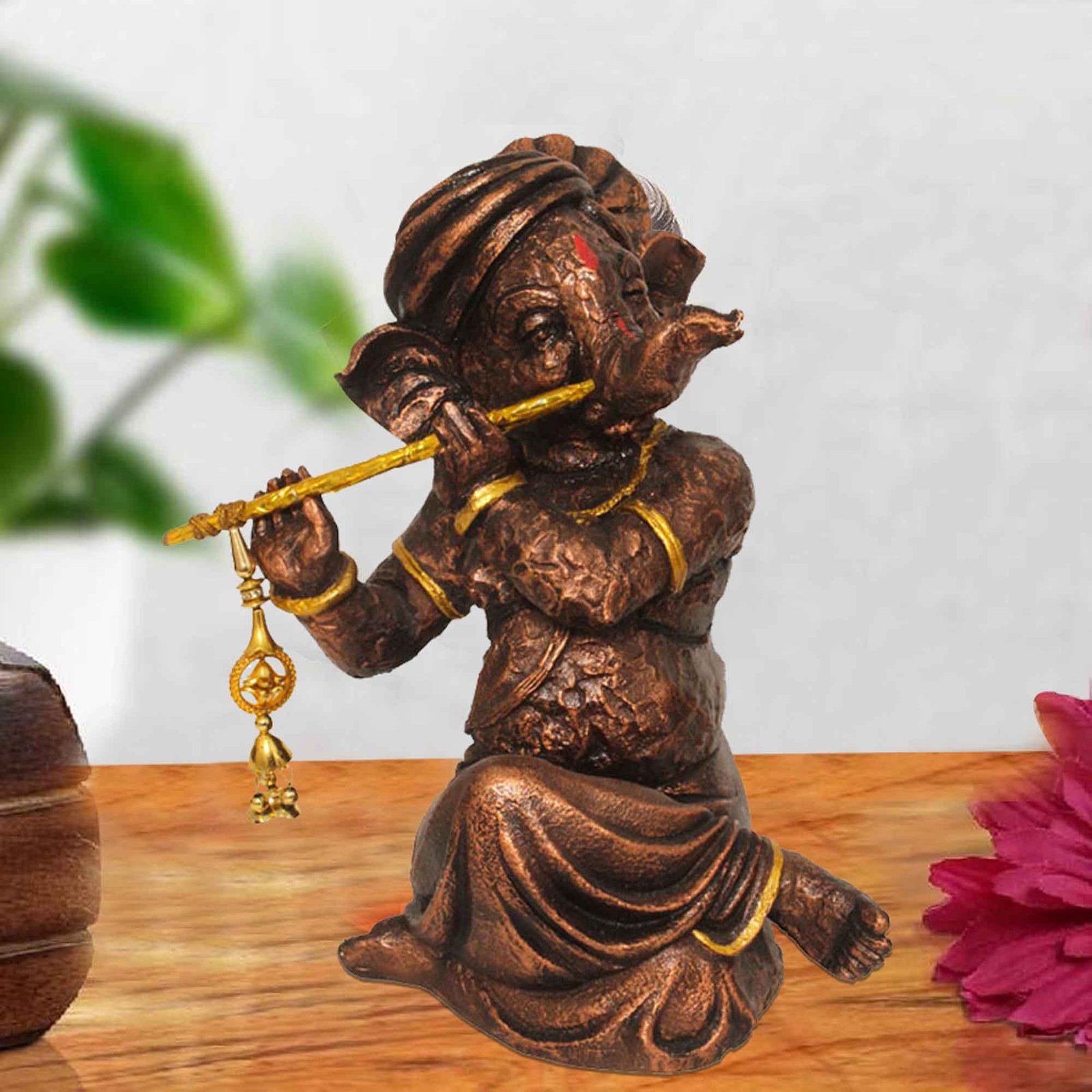 Lord Murli Ganesha artifacts for living room Copper Antique Finish 23 cm G57GX1106CCAGX