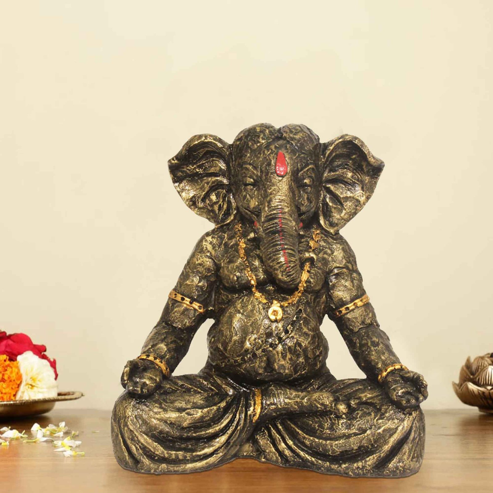 Meditating Lord Ganesh figures for living room Brass Antique Finish 23 cm G57GX1115BBAMX