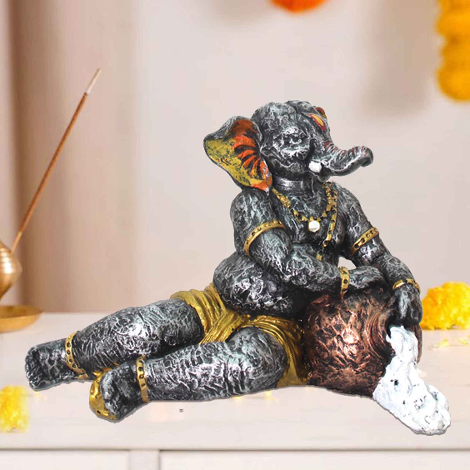 Maakhan Ganesha figures for living room Antique Finish 19 cm G57GX1123SGAMX