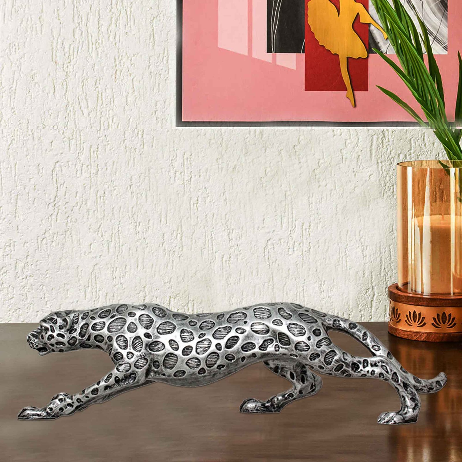 Handicrafted Wild Animal Panther sculpture for living room Silver Antique Finish 15 cm G57GX1138SSNGX