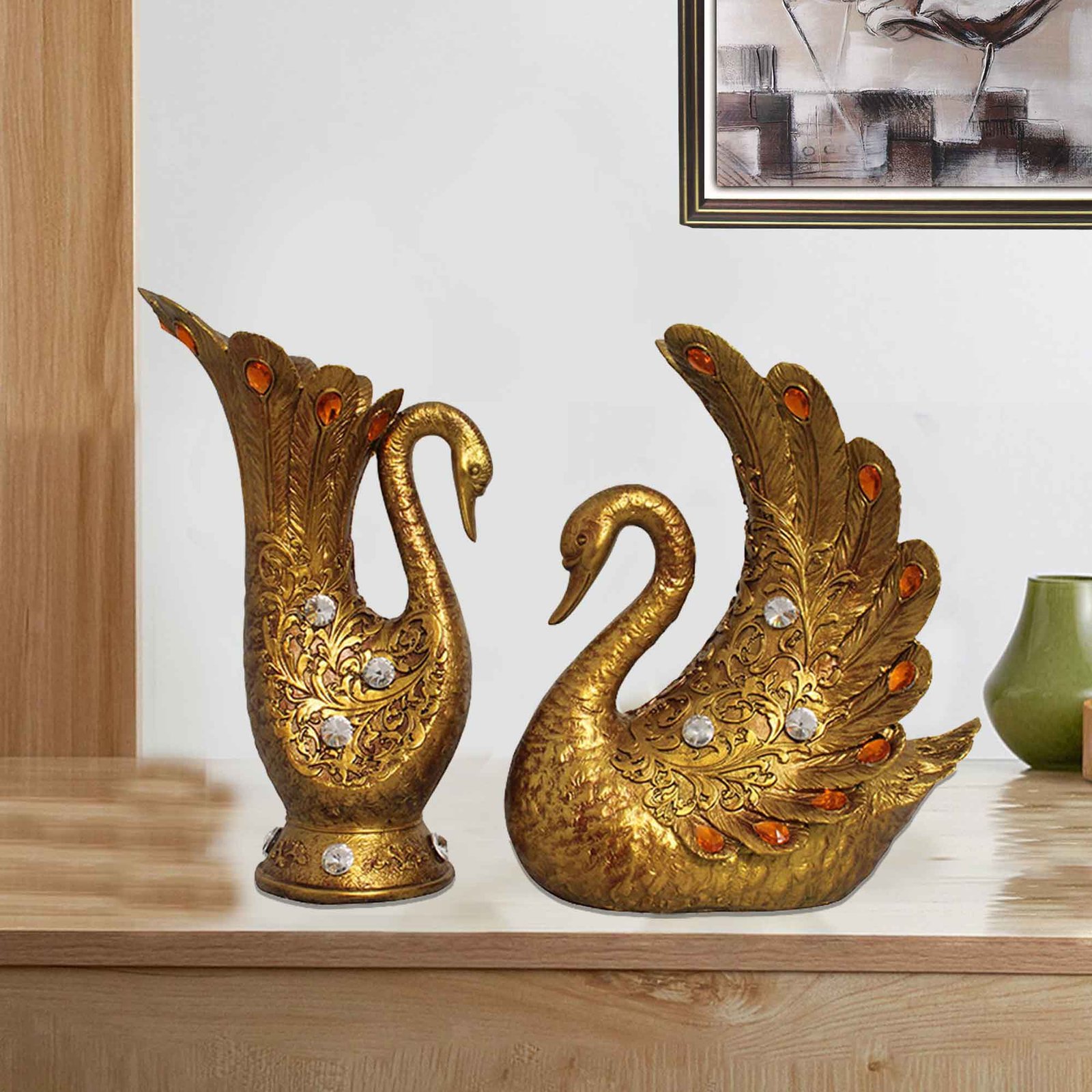 Peacock Flower Vase artifacts for tv unit Pearl Finish 32 cm G57GX1139GGSGX