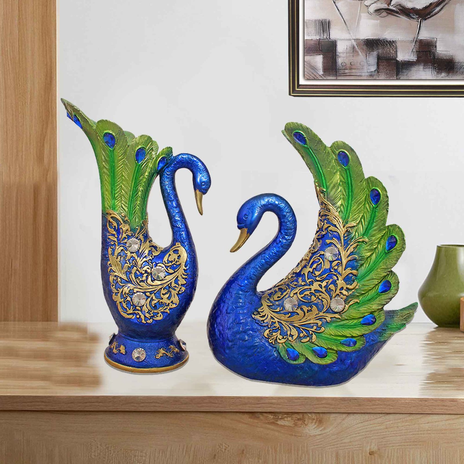 Peacock Flower Vase showpiece for living room Glitter Finish 32 cm G57GX1139NHGMX