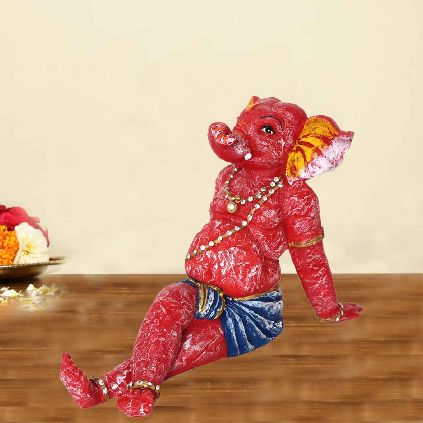 Resting Ganesha showpiece for tv unit Jewellery Decorated 19 cm G57GX1189RNLMZ