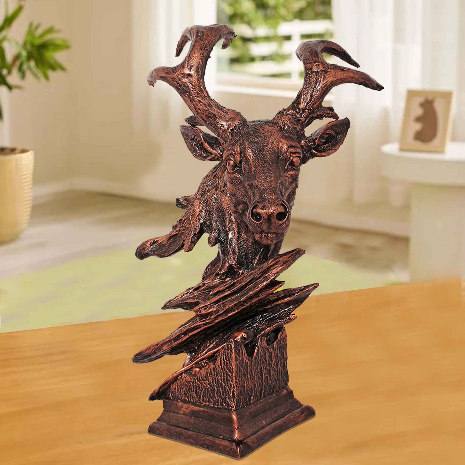 Polyresin Modern Art Deer Face artifacts for tv unit Copper Antique Finish 37 cm G57GX1227CCAGX