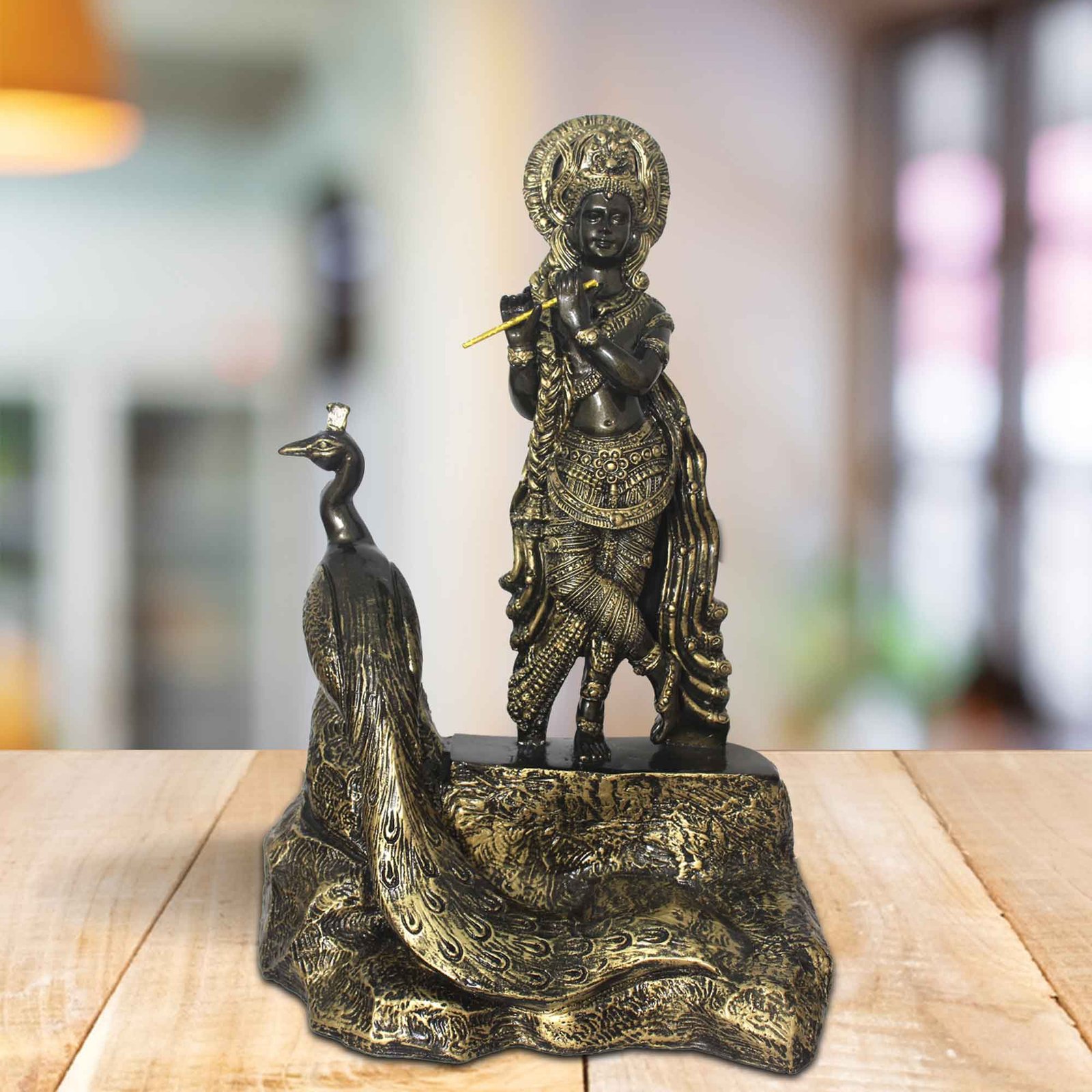 Krishna on Mor sculpture for office decor Brass Antique Finish 50 cm G57GX1228BBAGX