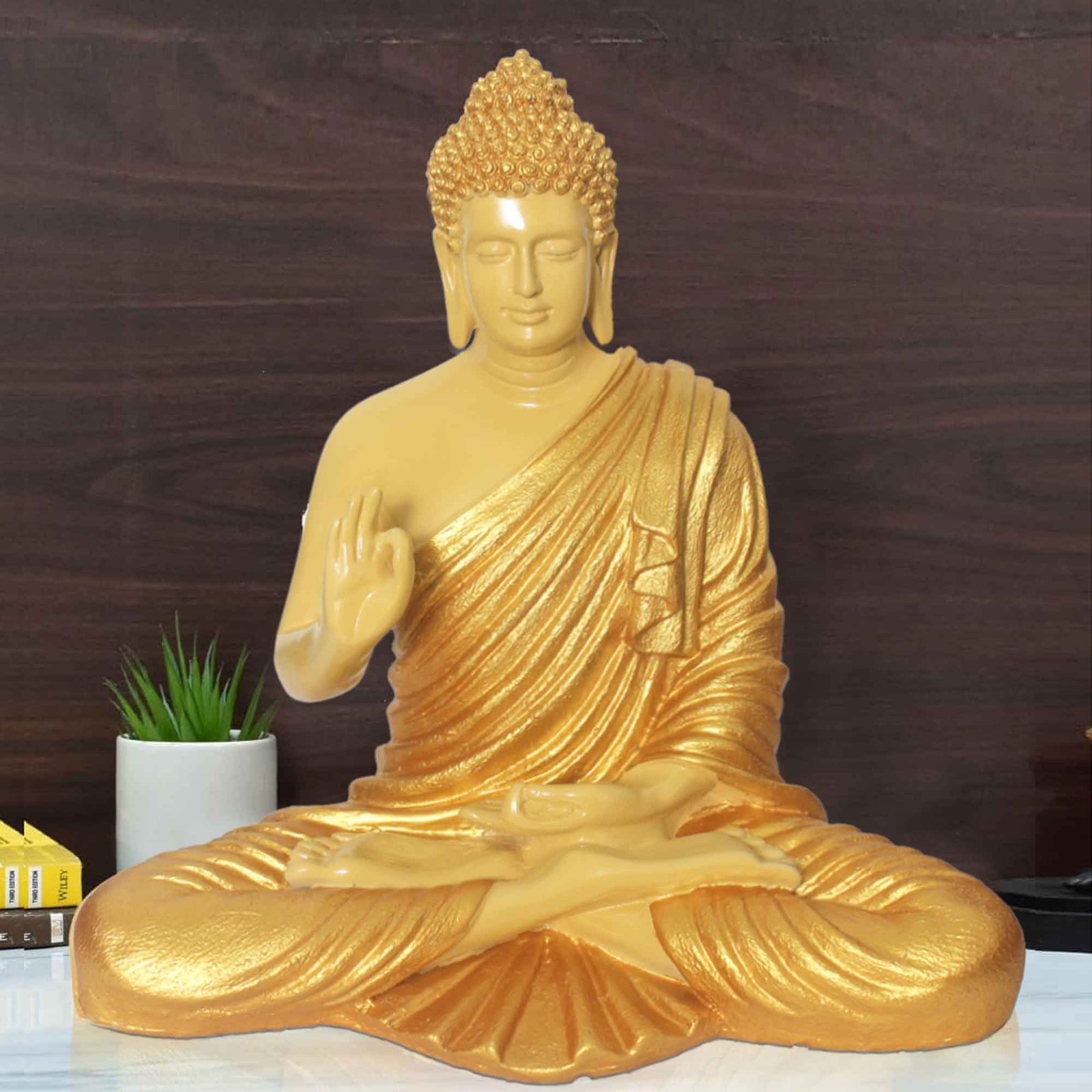 Blessing Gautam Buddha sculpture for tv unit Pearl Finish 53 cm G57GX1267IGSGX