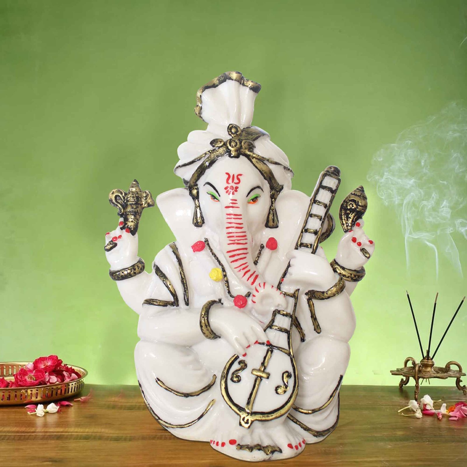 Musical Pagdi Ganesh statue for office decor Marble Look 30 cm G57GX1268WBCGX