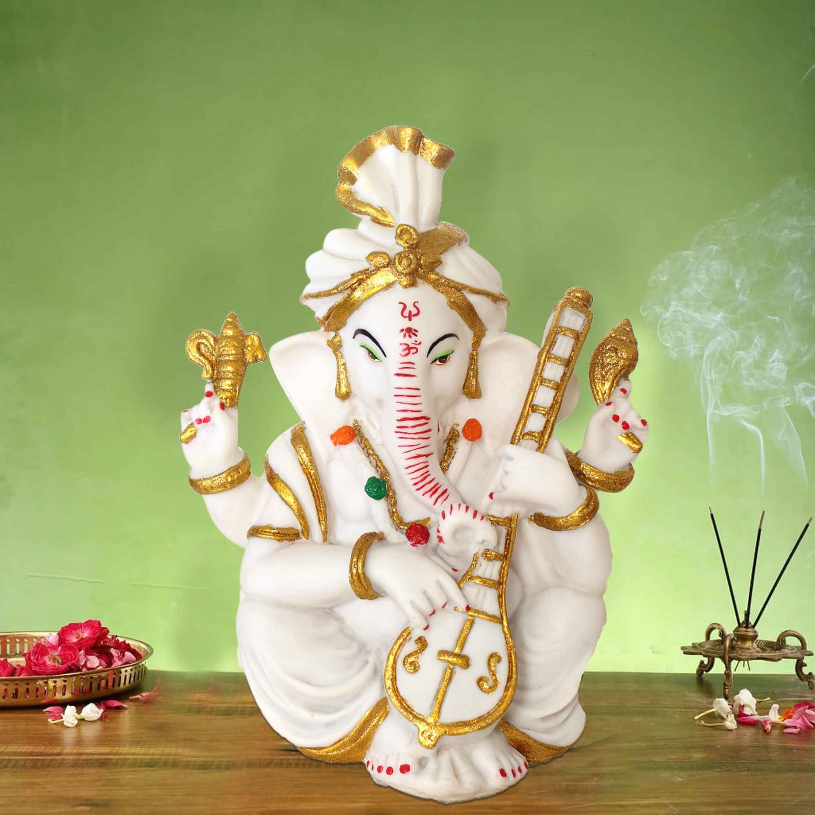 Musical Pagdi Ganesh showpiece for gift Marble Look 30 cm G57GX1268WGCMX