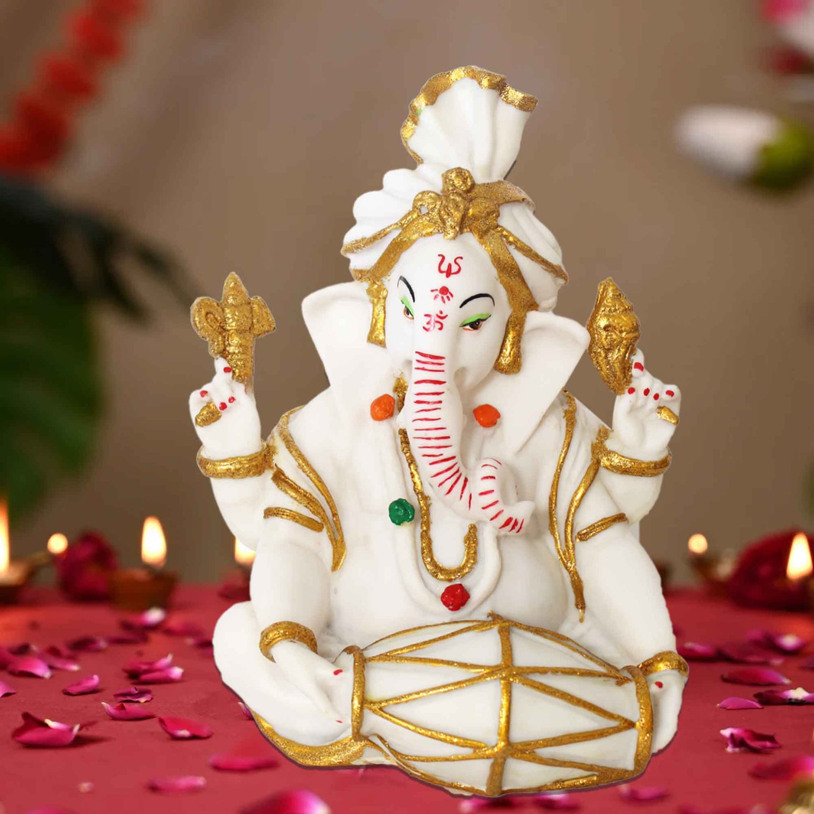 Dholak Ganesha gift items for home inaugration Marble Look 30 cm G57GX1270WGCMX