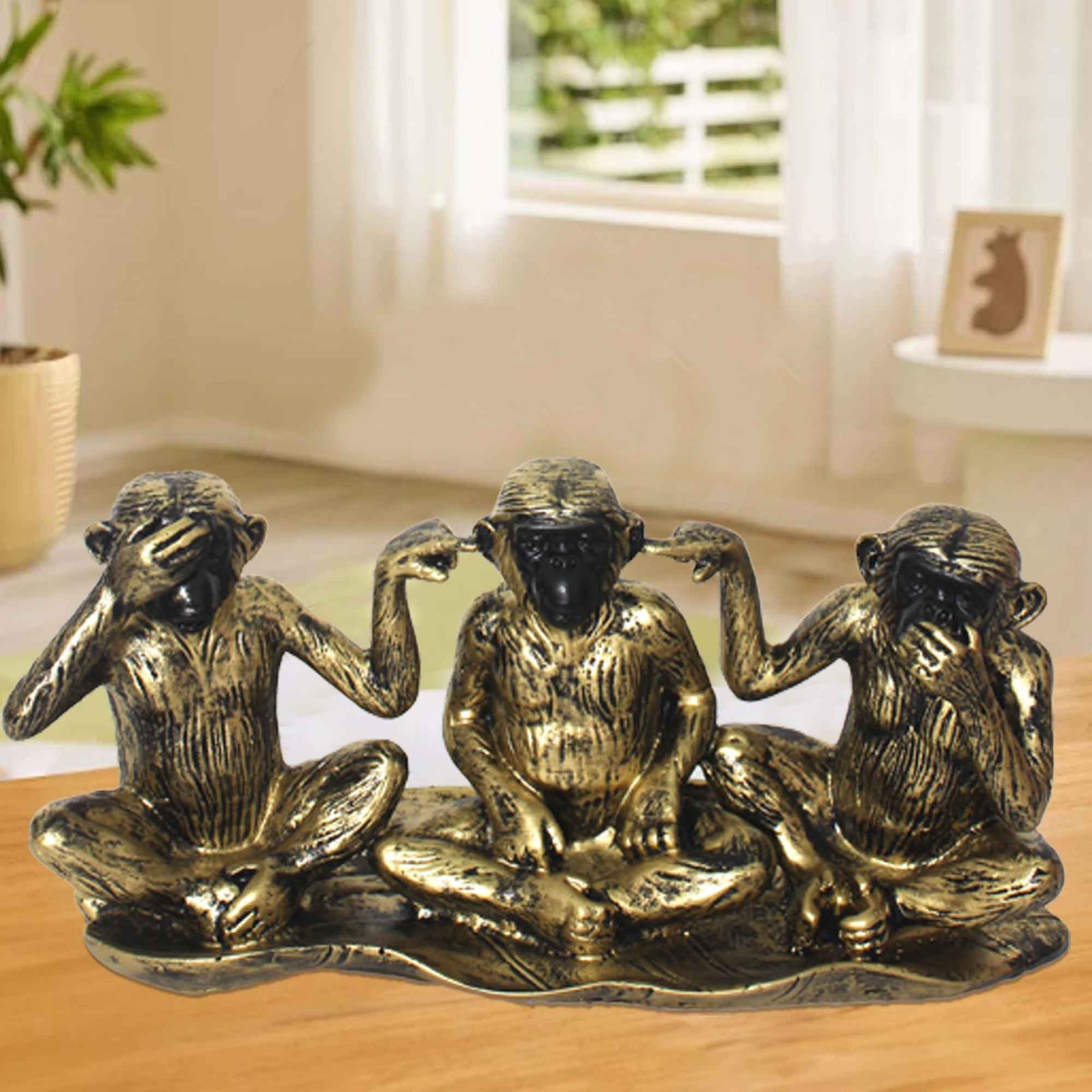 Gandhi Monkey Set artifacts for office decor Brass Antique Finish 17 cm G57GX1282BBNGX