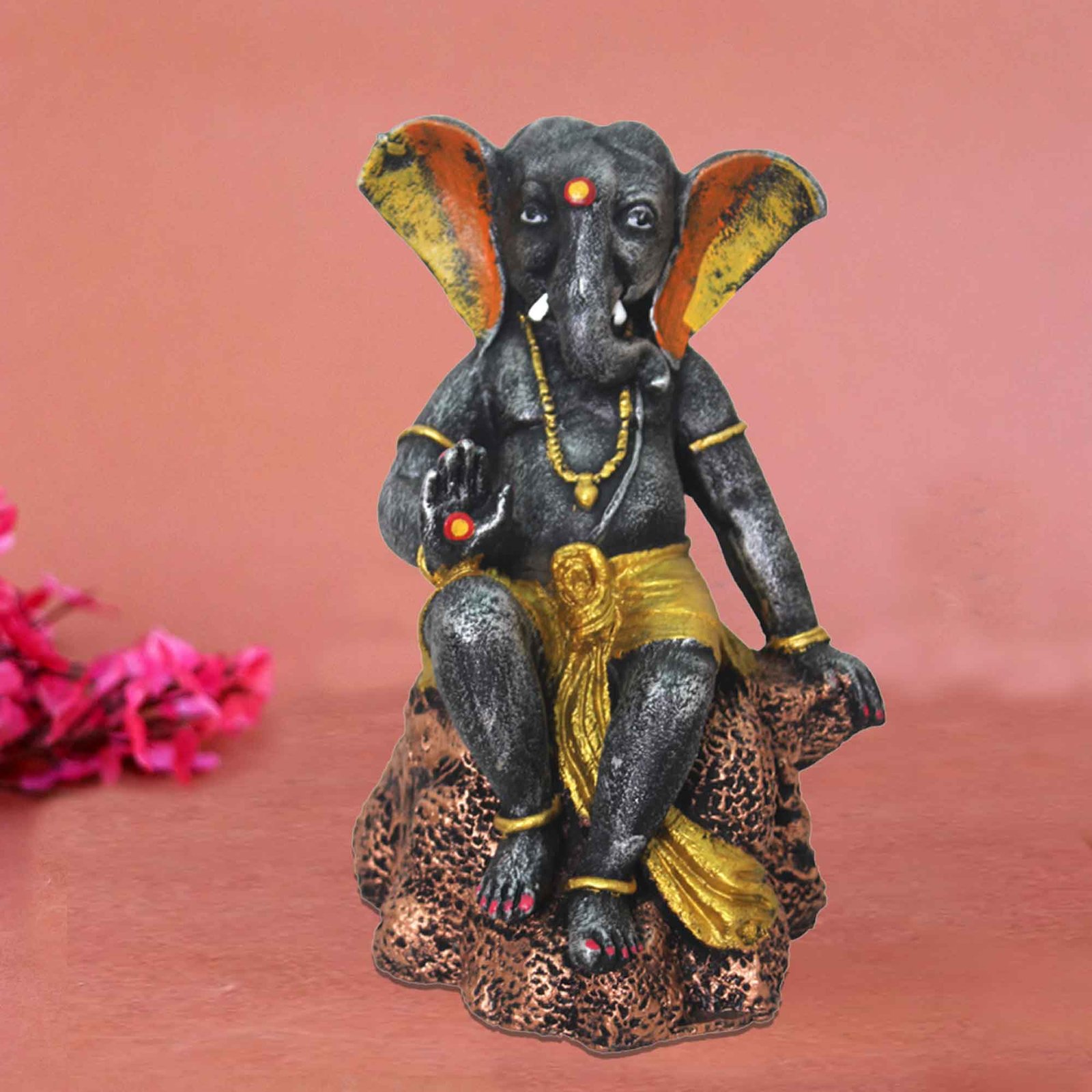 Blessing Sitting ganesh murti for living room Antique Finish 27 cm G57GX1284SGAMX