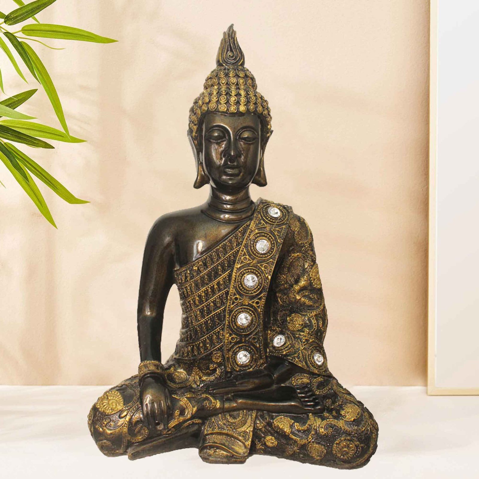 Samadhi Buddha murti for gift Brass Antique Finish Jewellery Decorated 38 cm G57GX1285BBAGZ