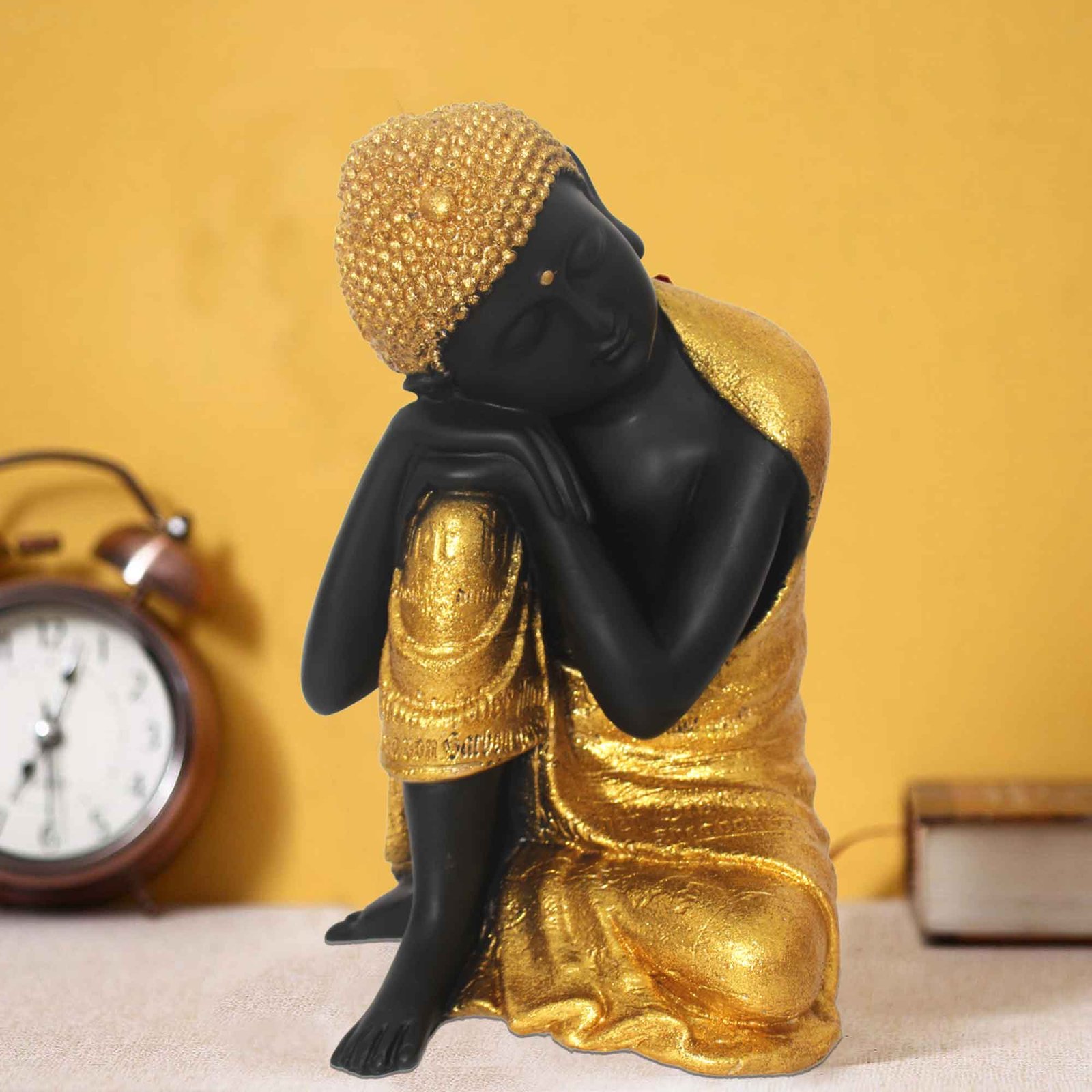 Resting Buddha on Knee artifacts for living room Glitter Finish 33 cm G57GX1292KGGMX