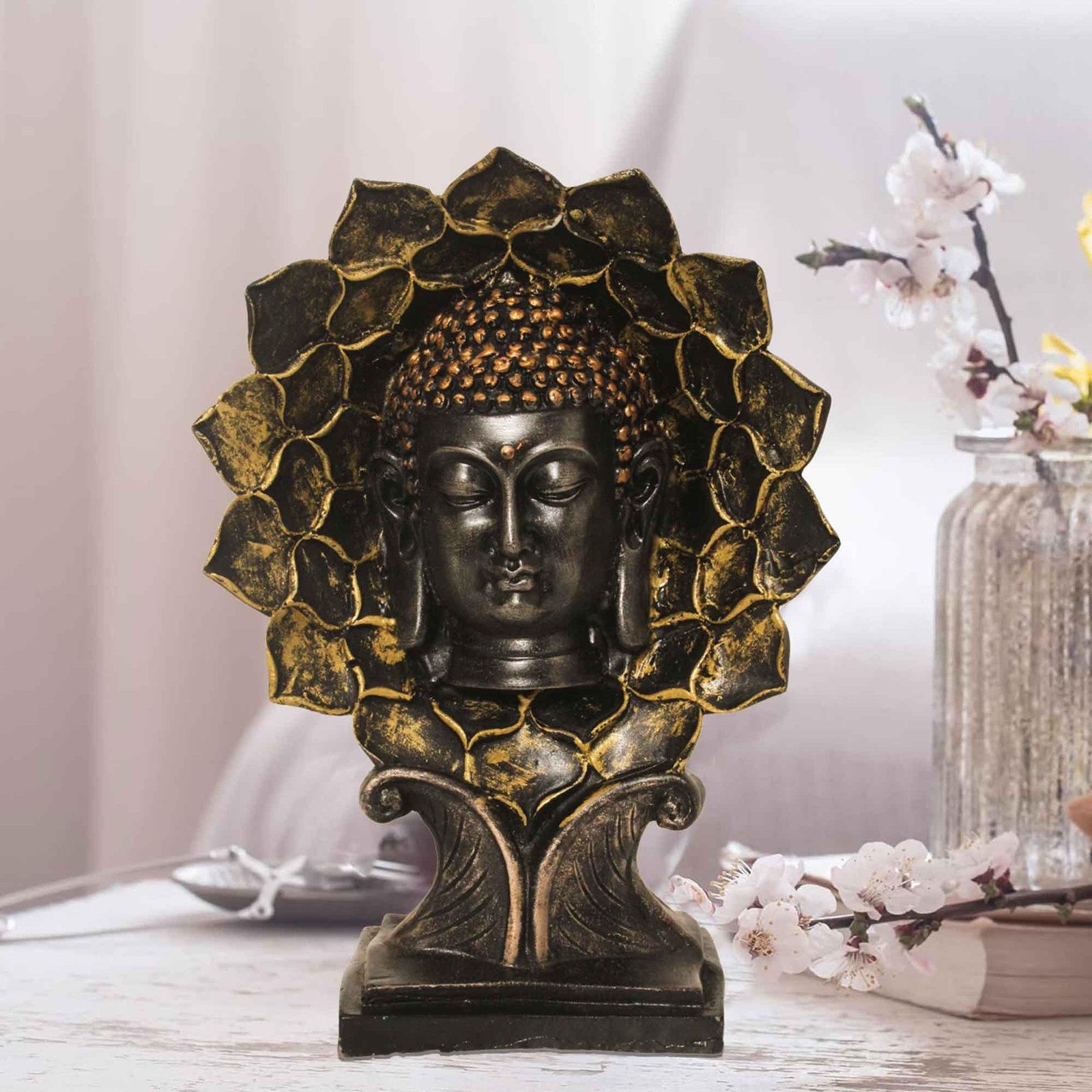 Kamal Buddha Face idols for home Brass Antique Finish 27 cm G57GX1294BBAGX