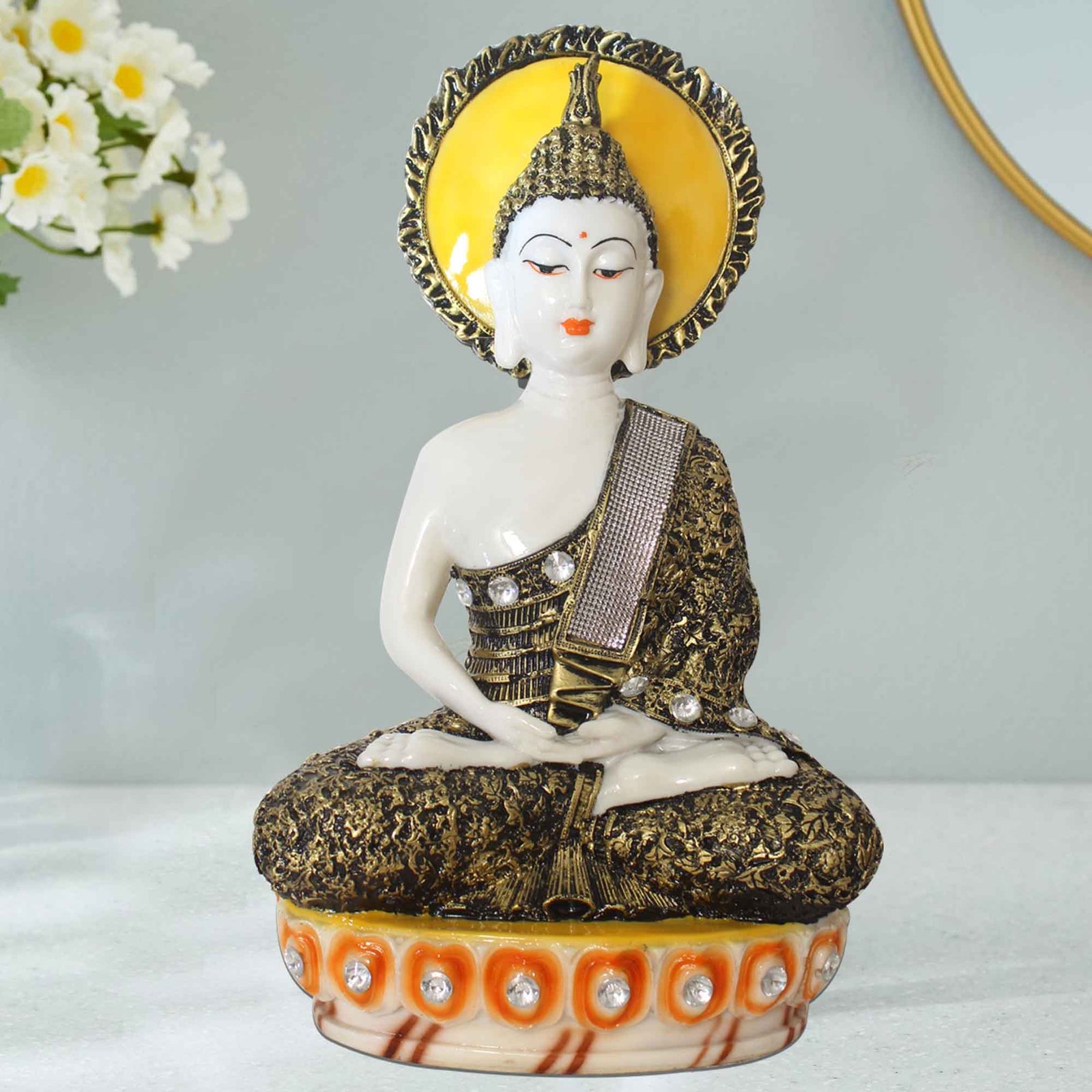 Chakra Gautam Buddha gift items for birthday Marble Look Jewellery Decorated 42 cm G57GX1301WBCGZ