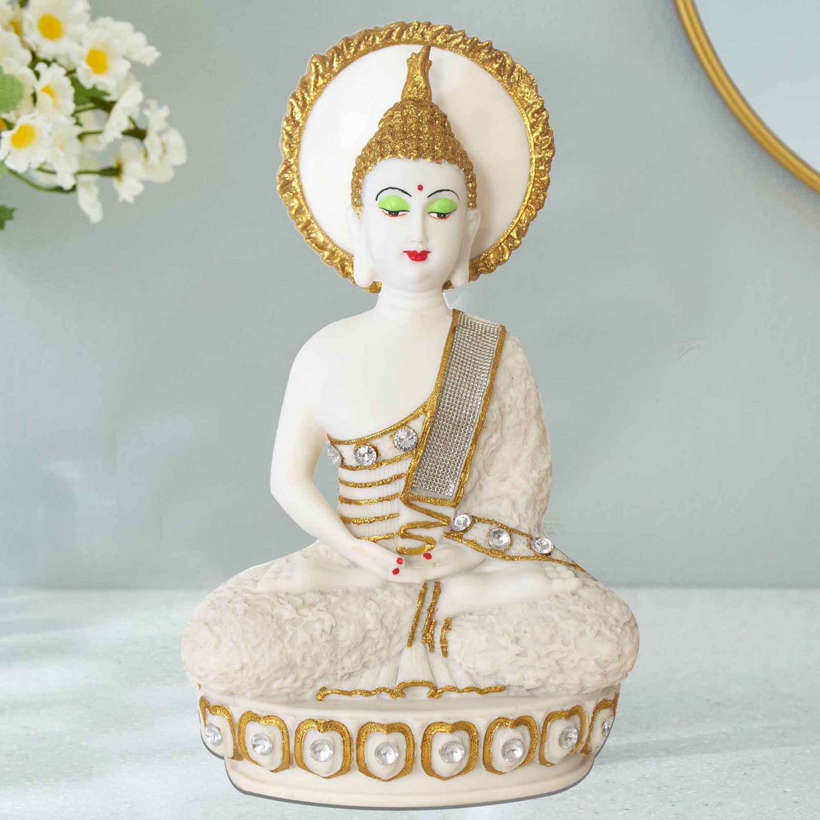 Chakra Gautam Buddha showpiece items for gift Marble Look Jewellery Decorated 42 cm G57GX1301WGCMZ