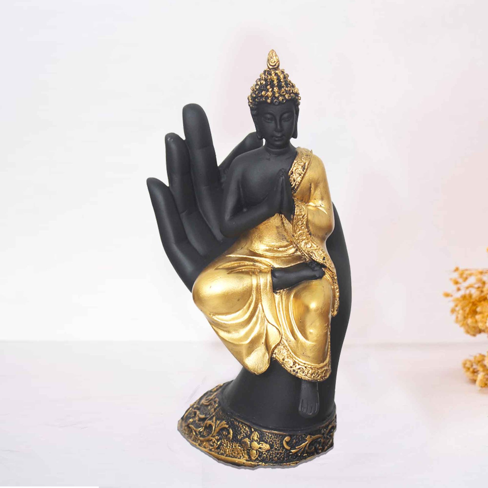 Sitting Buddha on Palm sculpture for living room Matte Finish 22 cm G57GX1303KGNMX