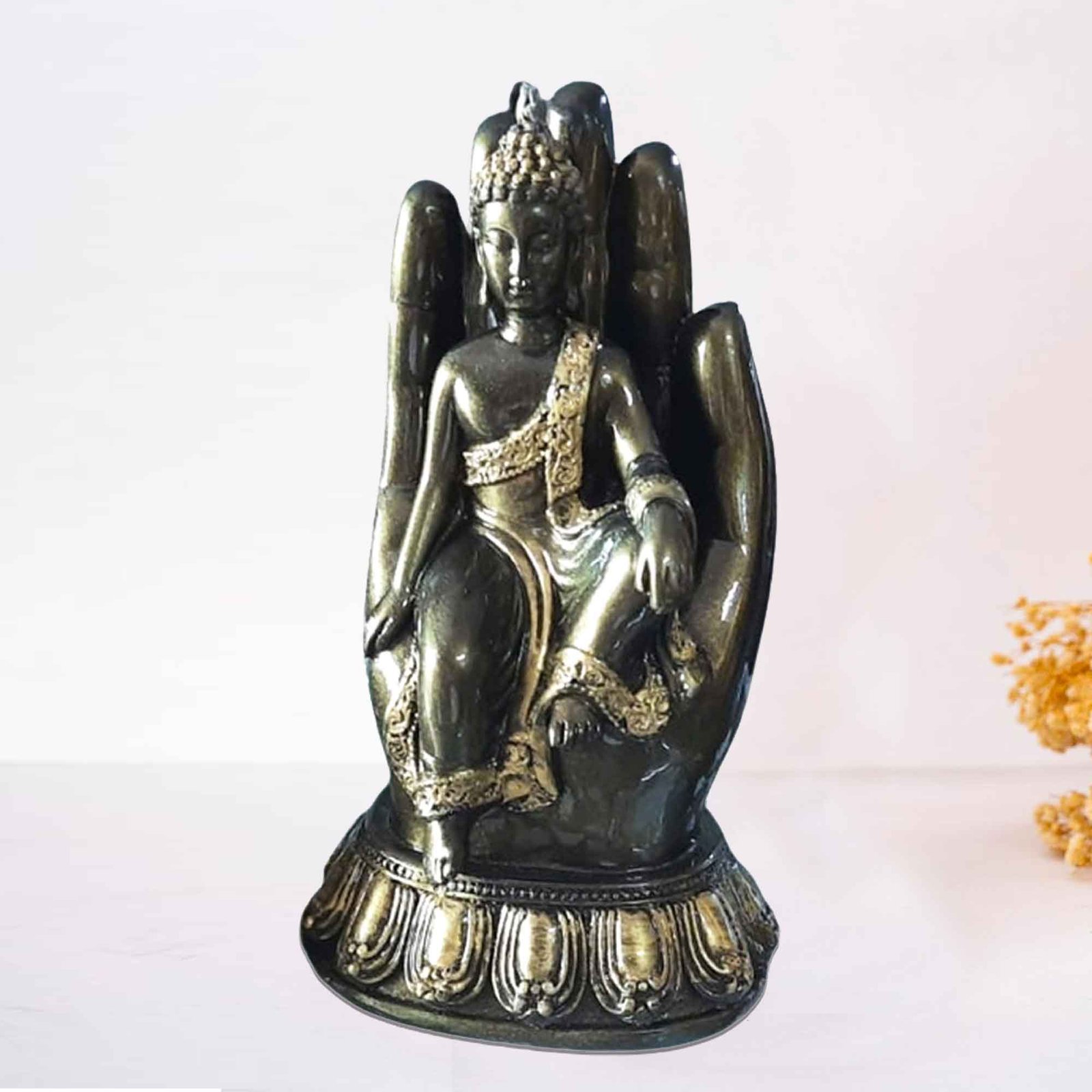 Palm Gautam Buddha murti for gift Brass Antique Finish 19 cm G57GX1305BBAGX