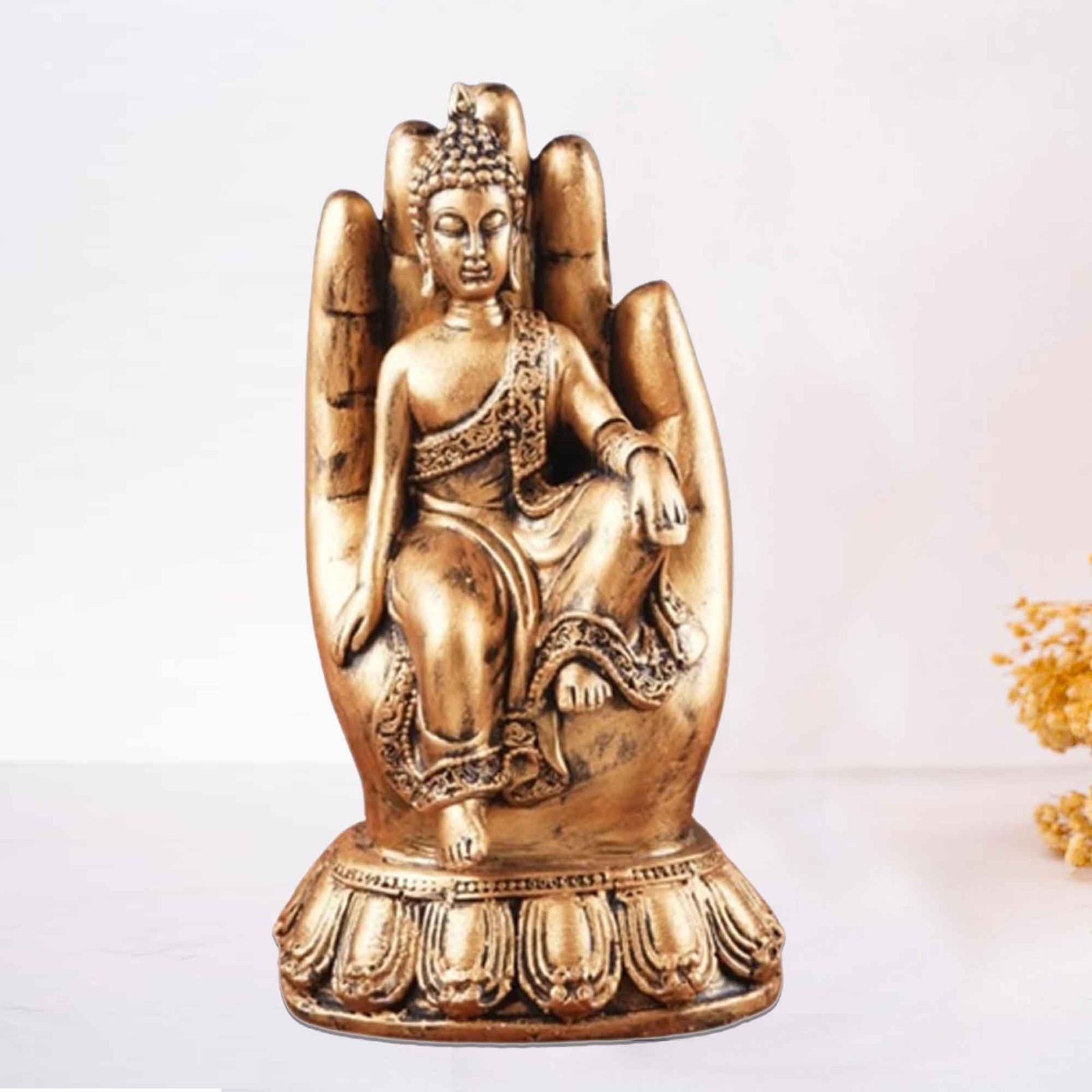 Palm Gautam Buddha murti for living room Gloss Finish 19 cm G57GX1305GGNGX