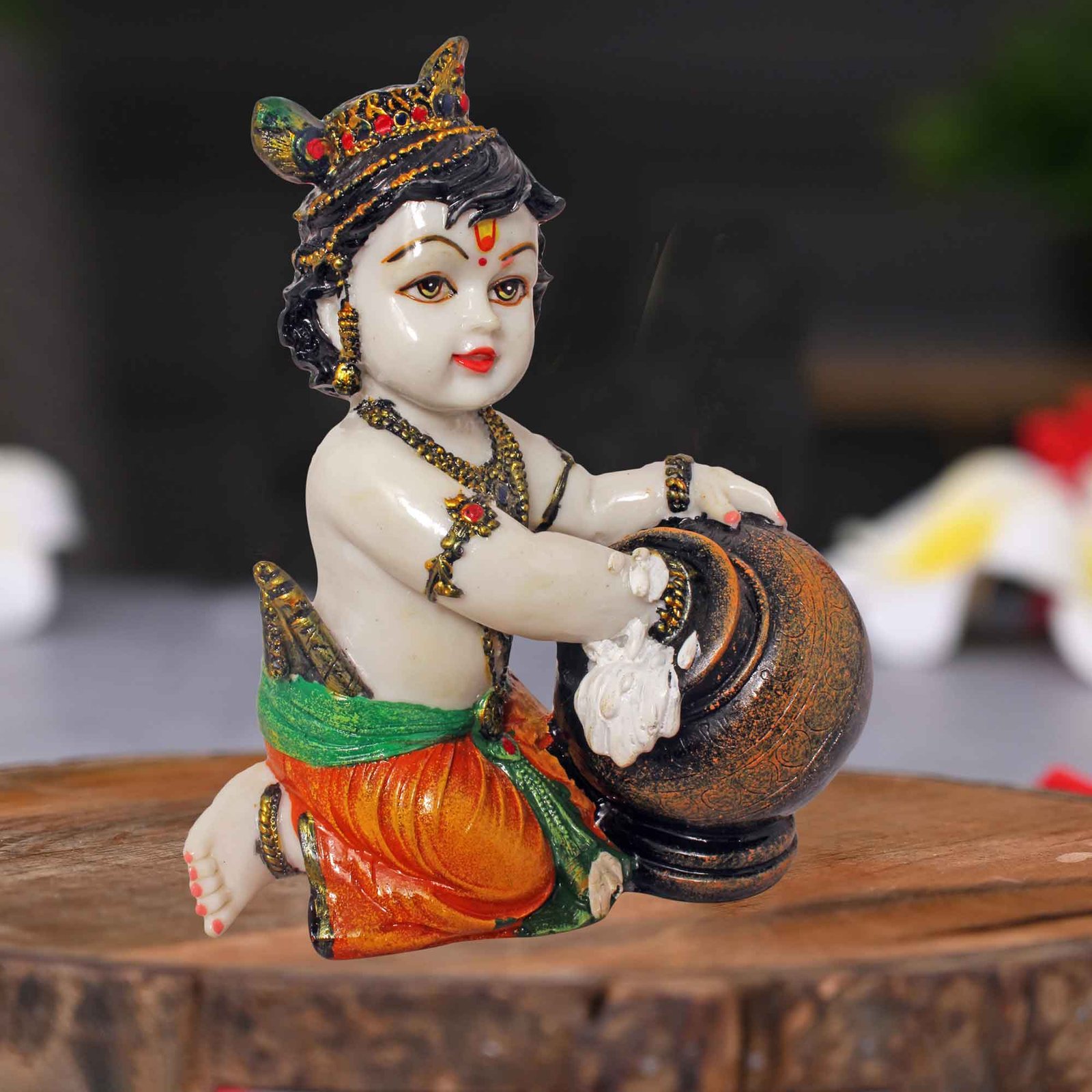 Lord Krishna sculpture for living room Marble Look 18 cm G57GX1319WMCGX