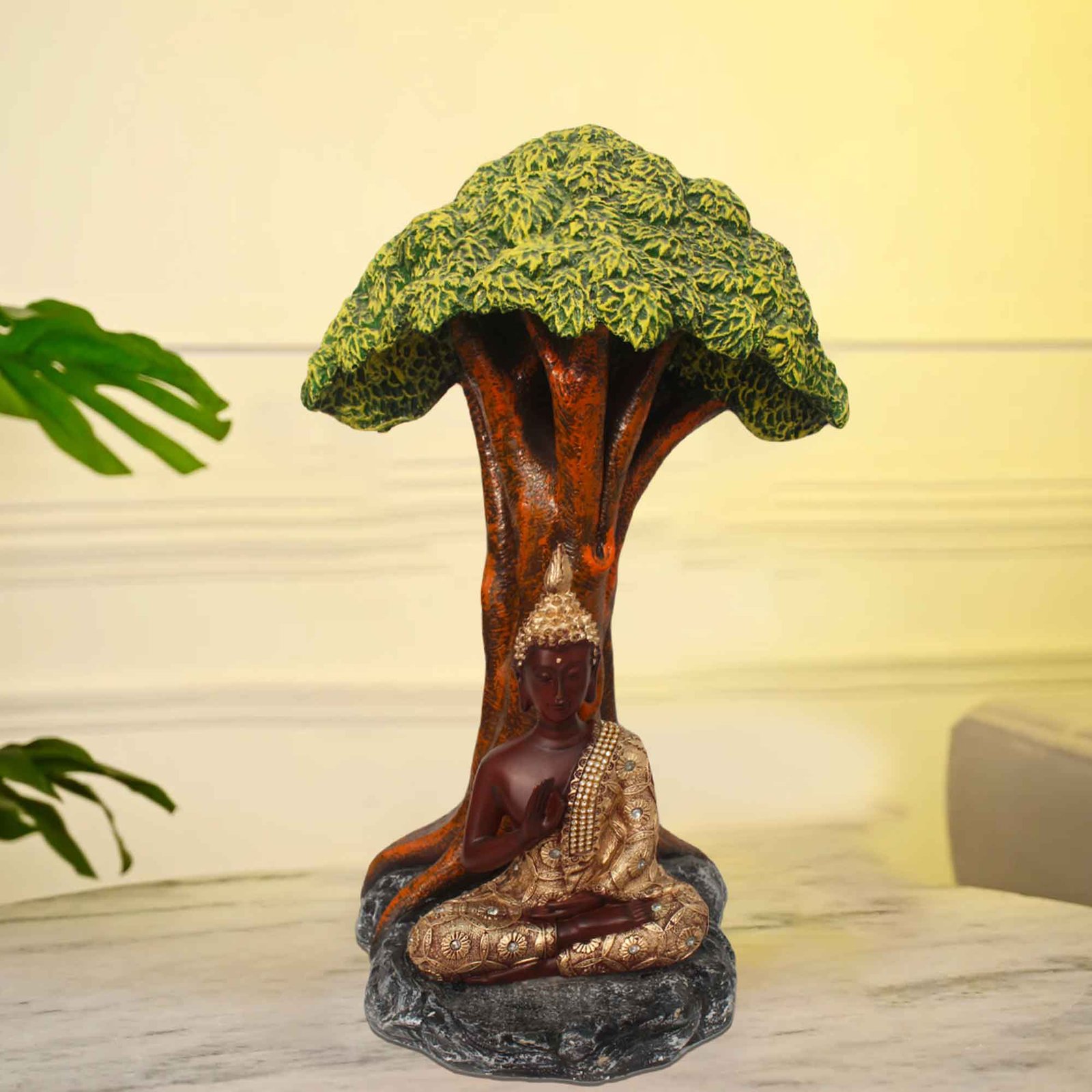 Meditating Buddha Under Tree artifacts for gifts Antique Finish 44 cm G57GX1321HAMG2-36X015A