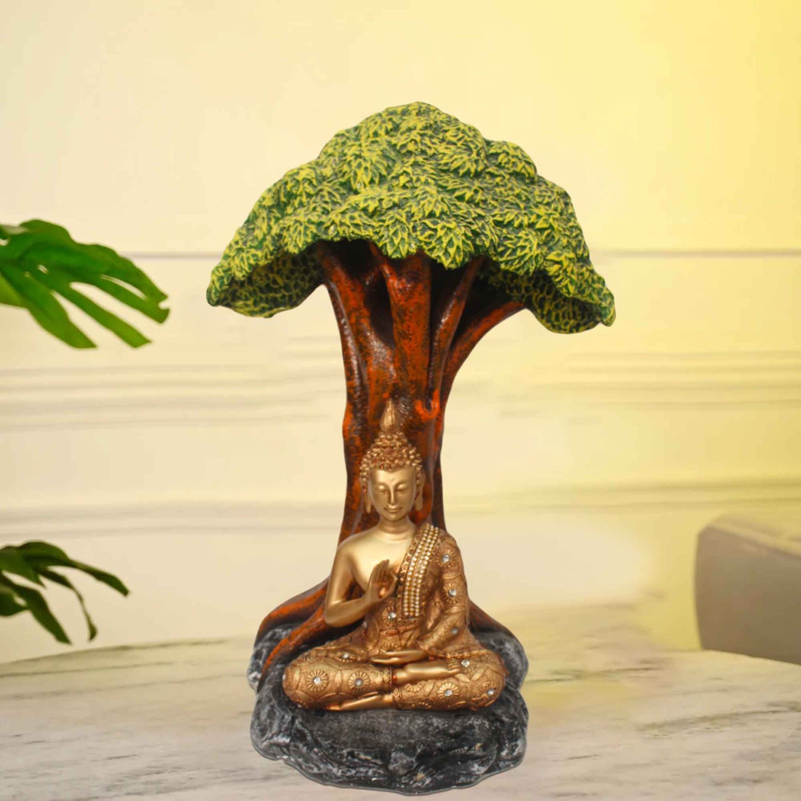 Meditating Buddha Under Tree artifacts for home decor Antique Finish 44 cm G57GX1321HAMG2-36X015G