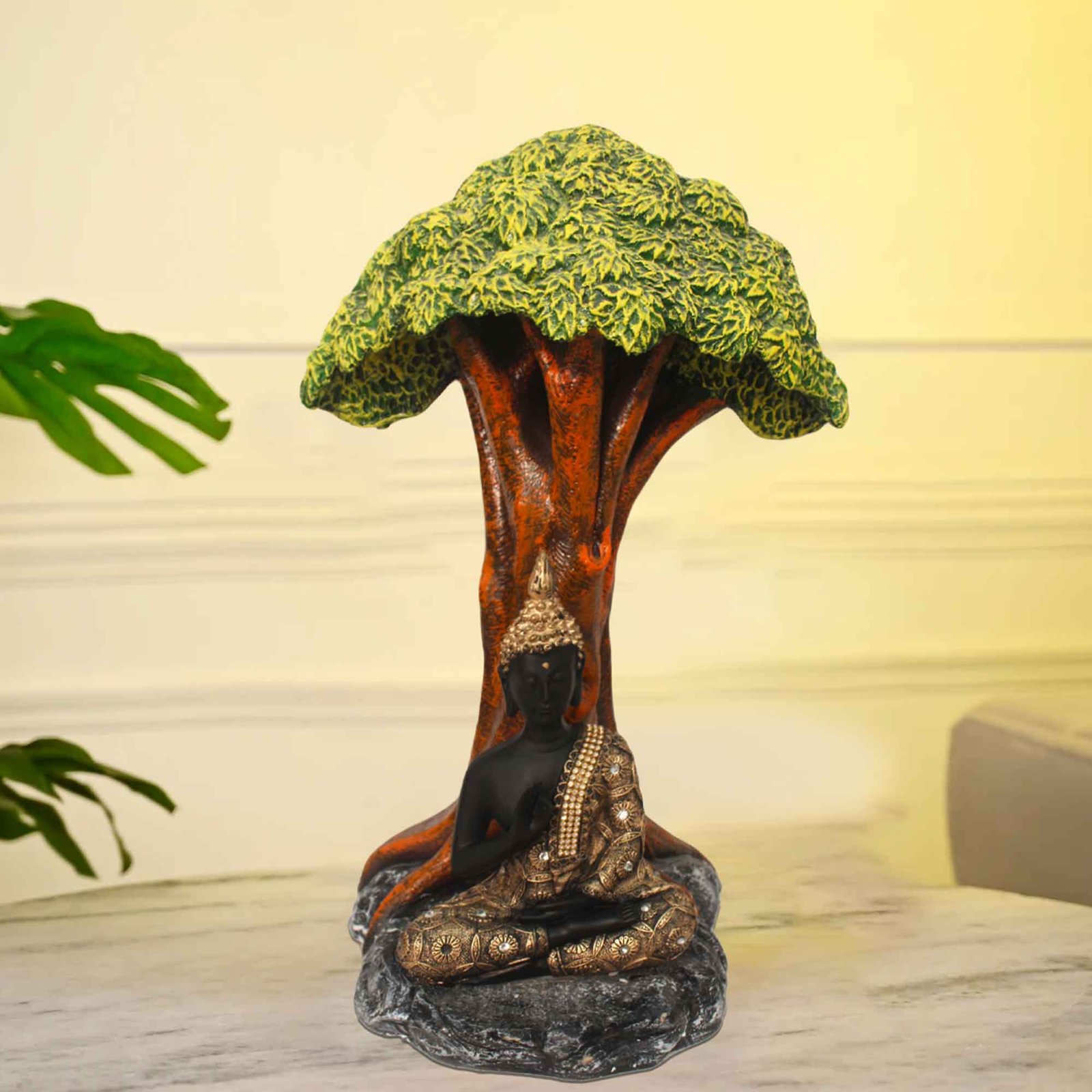 Meditating Buddha Under Tree artifacts for office decor Antique Finish 44 cm G57GX1321HAMG2-36X015K