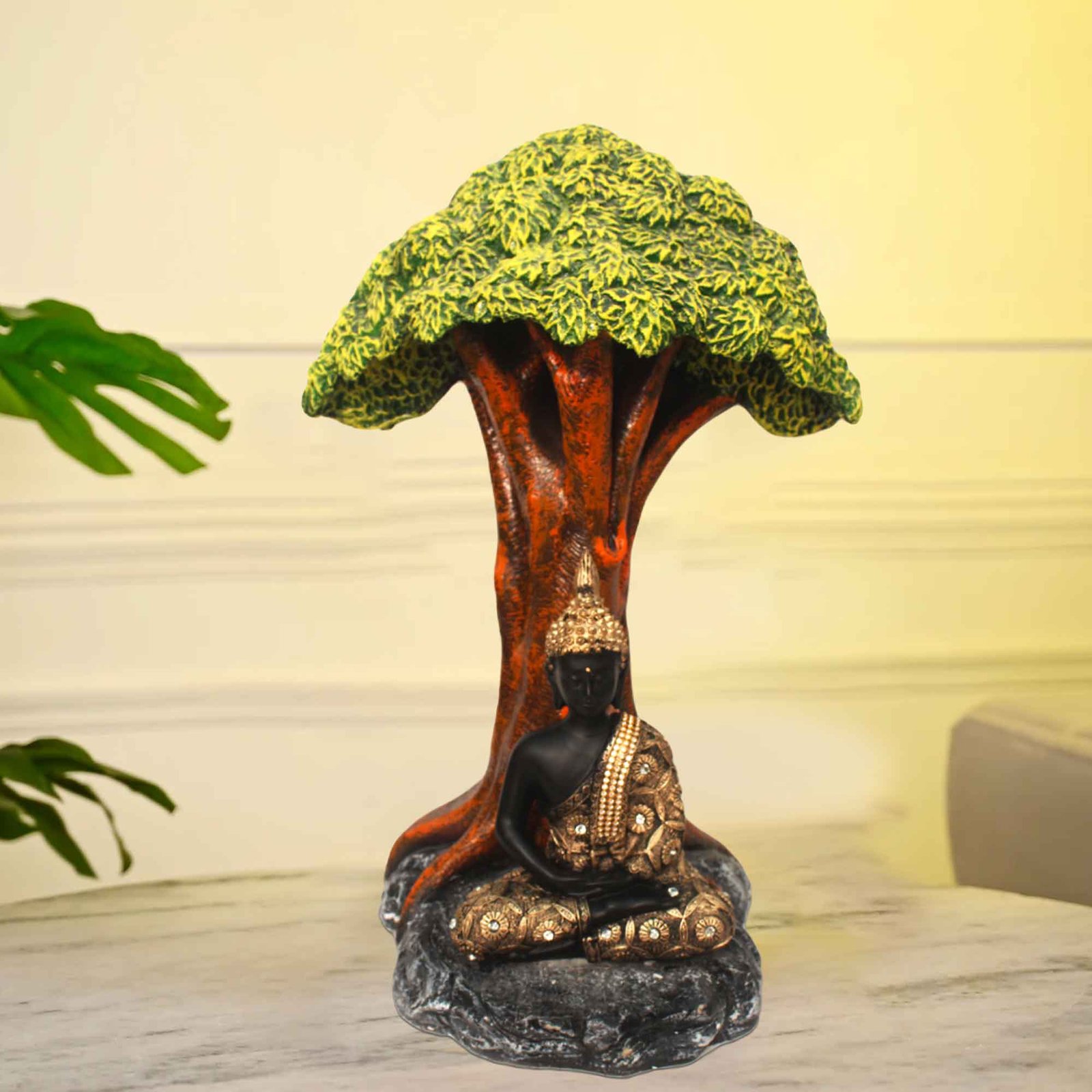 Meditating Buddha Under Tree artifacts for living room Antique Finish 44 cm G57GX1321HAMG2-36X114K