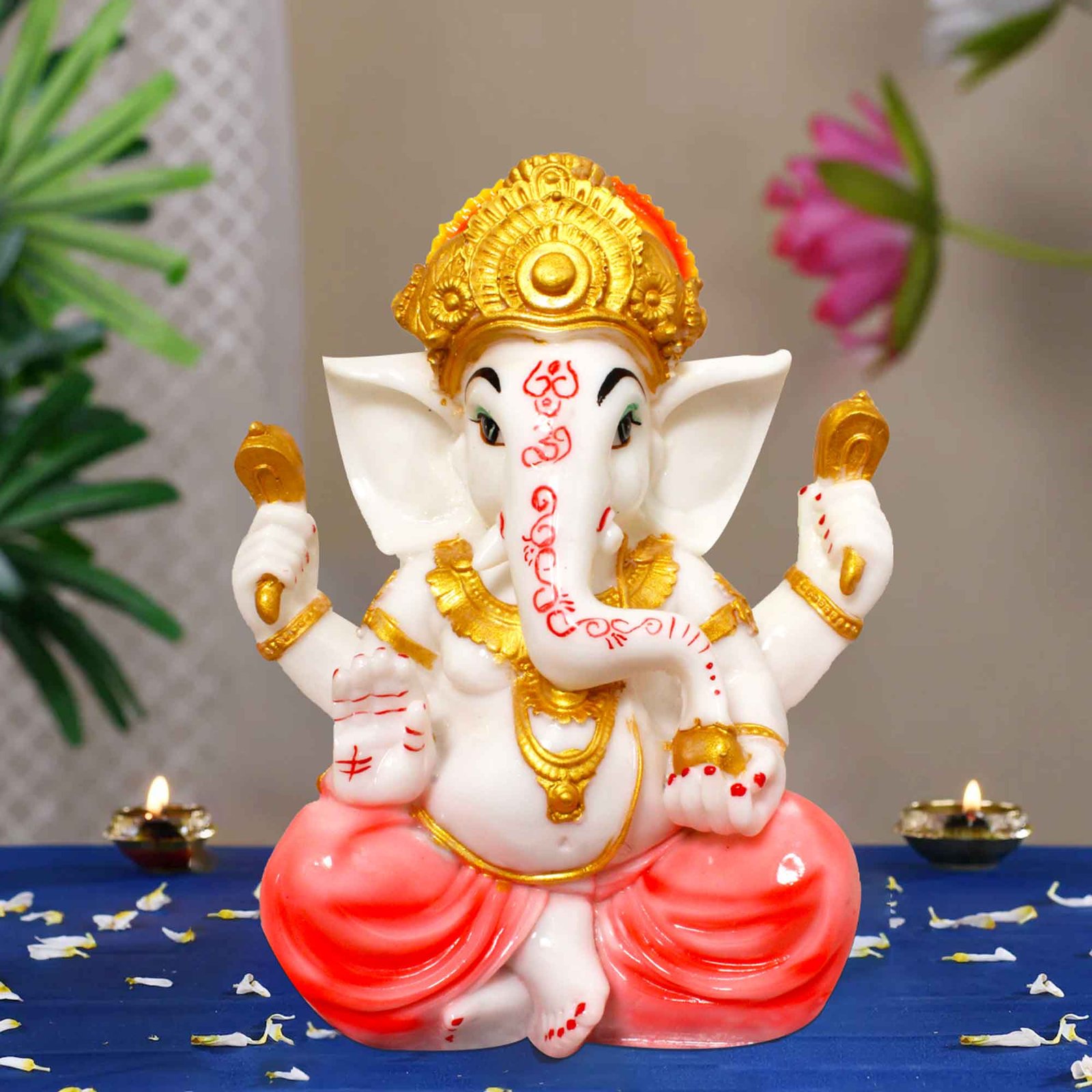 Blessing Ganpati sculpture for living room Marble Look 30 cm G57GX1324WOCGX