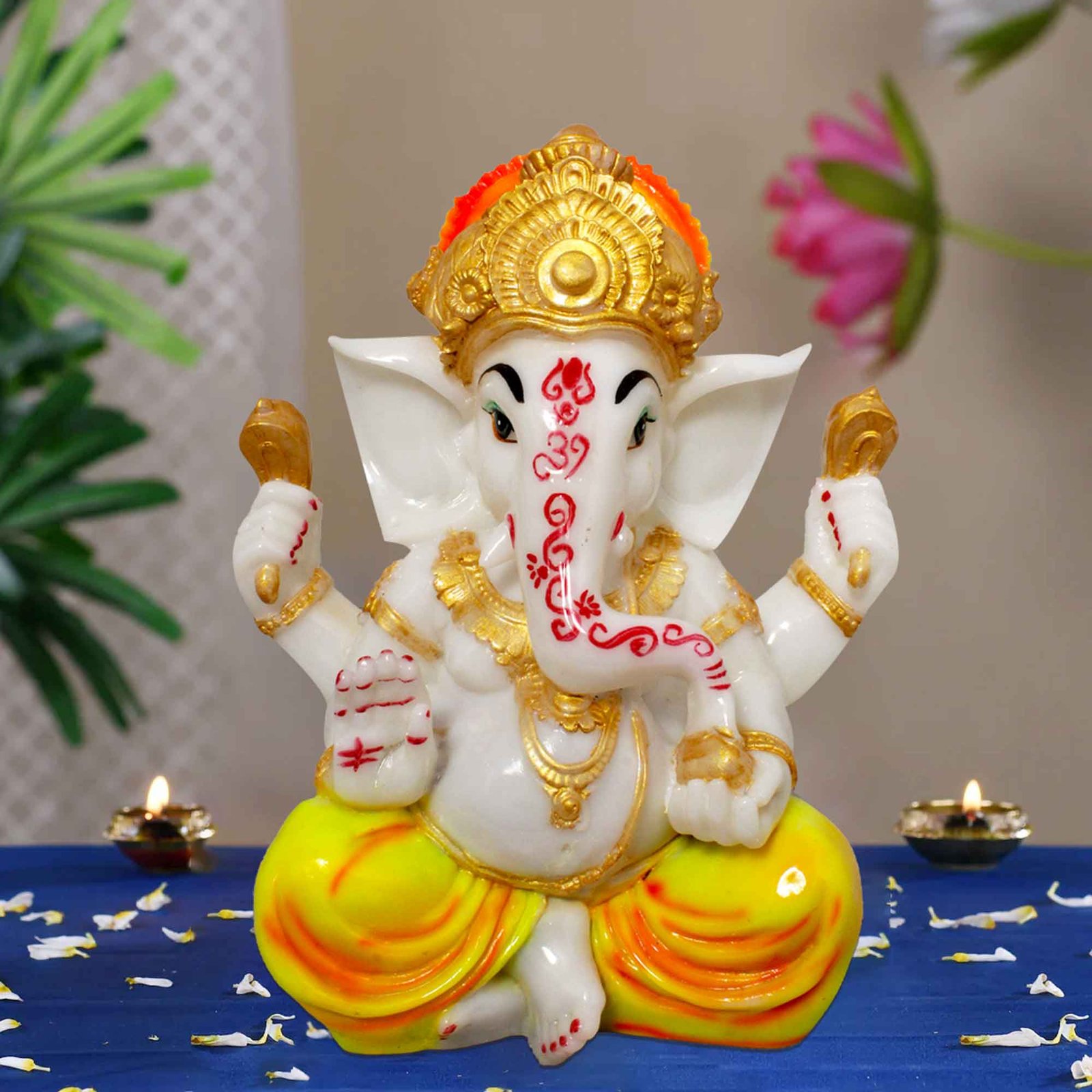 Blessing Ganpati sculpture for tv unit Marble Look 30 cm G57GX1324WYCGX