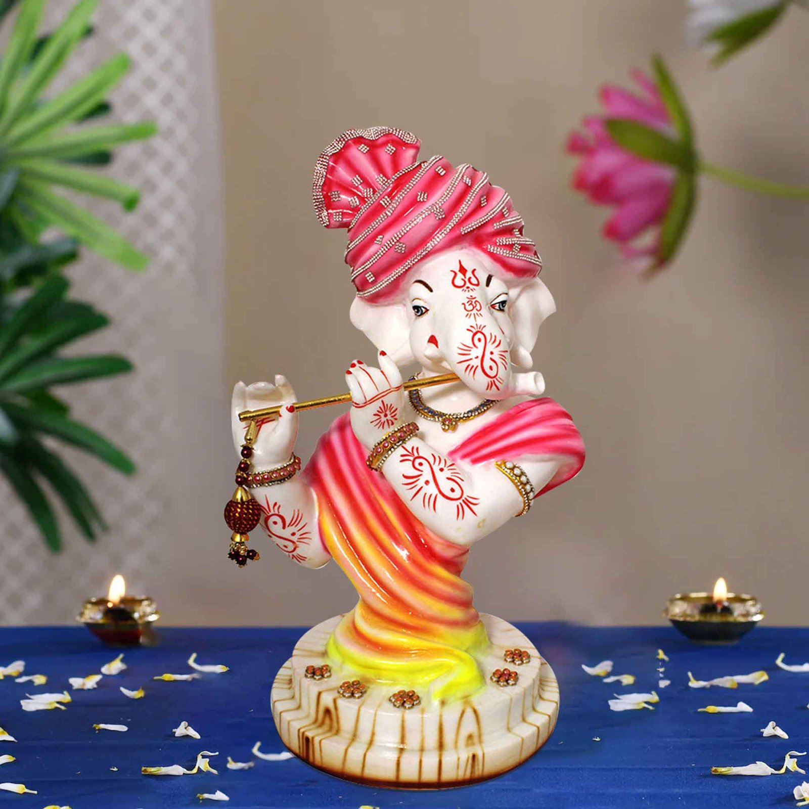 Lord Murli Ganesha figures for gift Marble Look Jewellery Decorated 41 cm G57GX1333WOCGZ