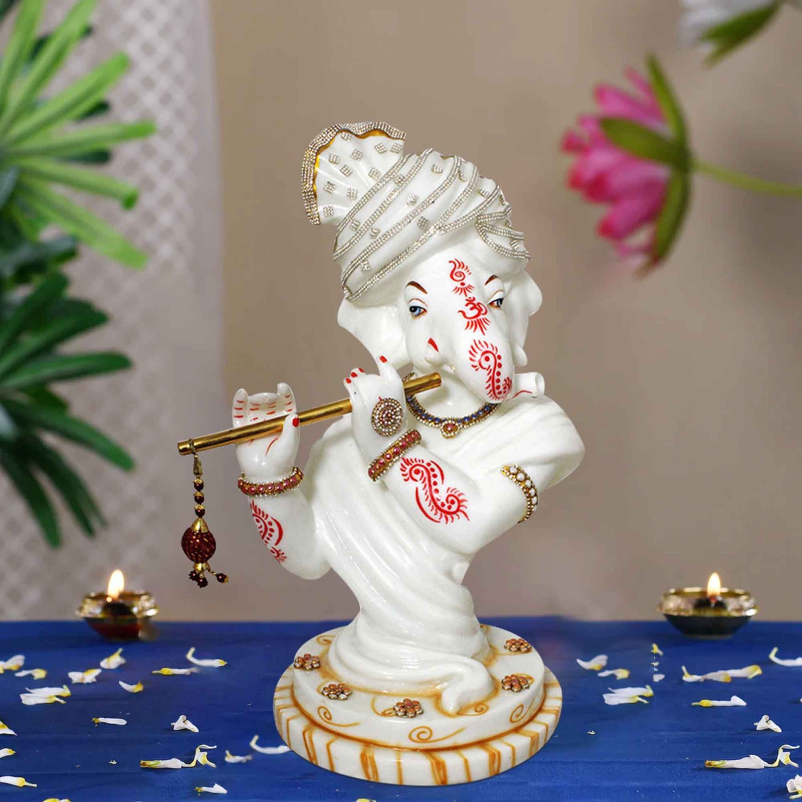 Lord Murli Ganesha figures for tv unit Marble Look Jewellery Decorated 41 cm G57GX1333WWCGZ