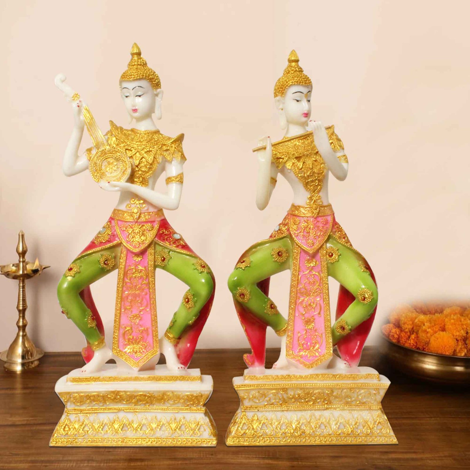 Dancing Buddha figures for home decor Marble Look 38 cm G57GX1341WMCG2