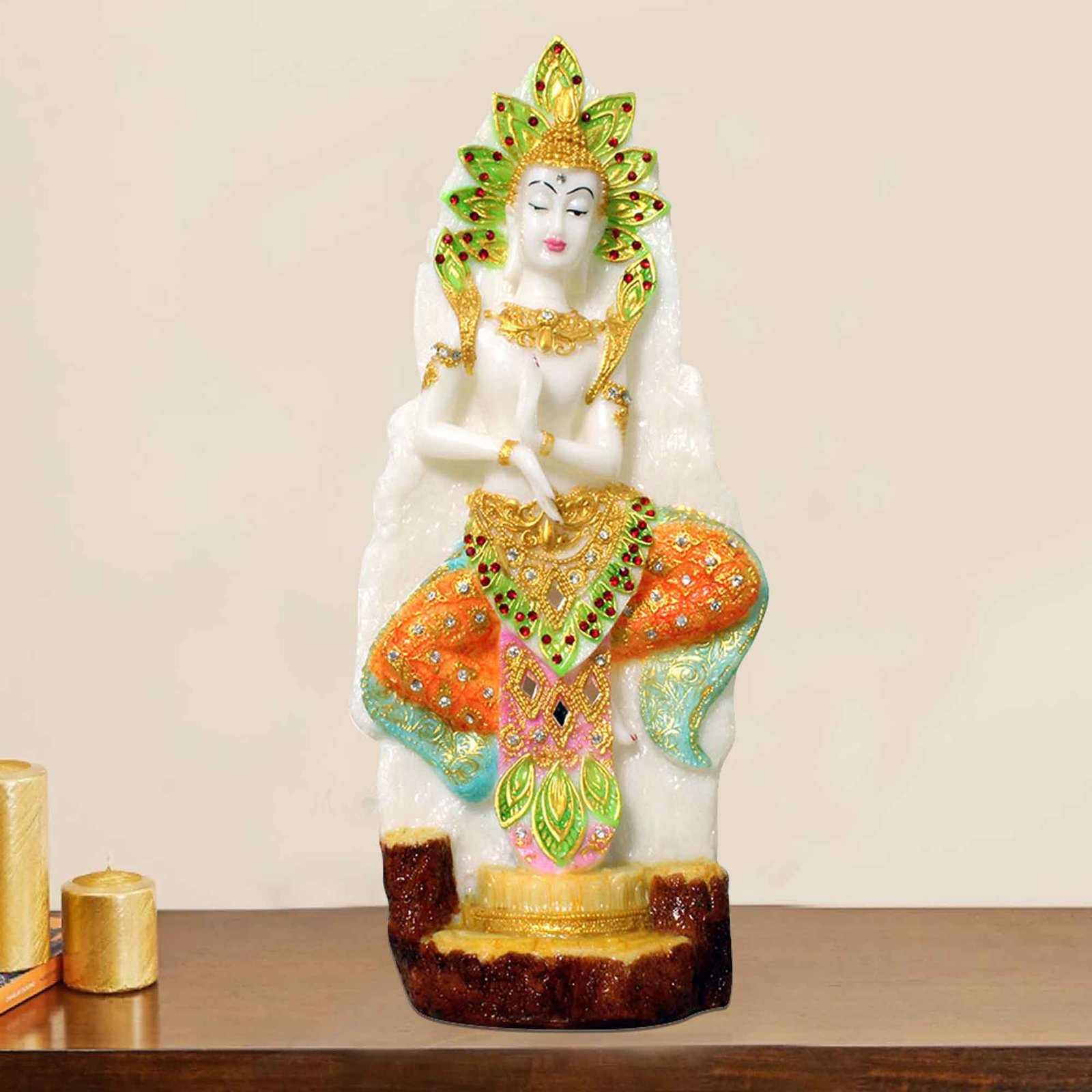 Dancing Gautam Buddha figures for tv unit Marble Look Jewellery Decorated 39 cm G57GX1346WMCGZ