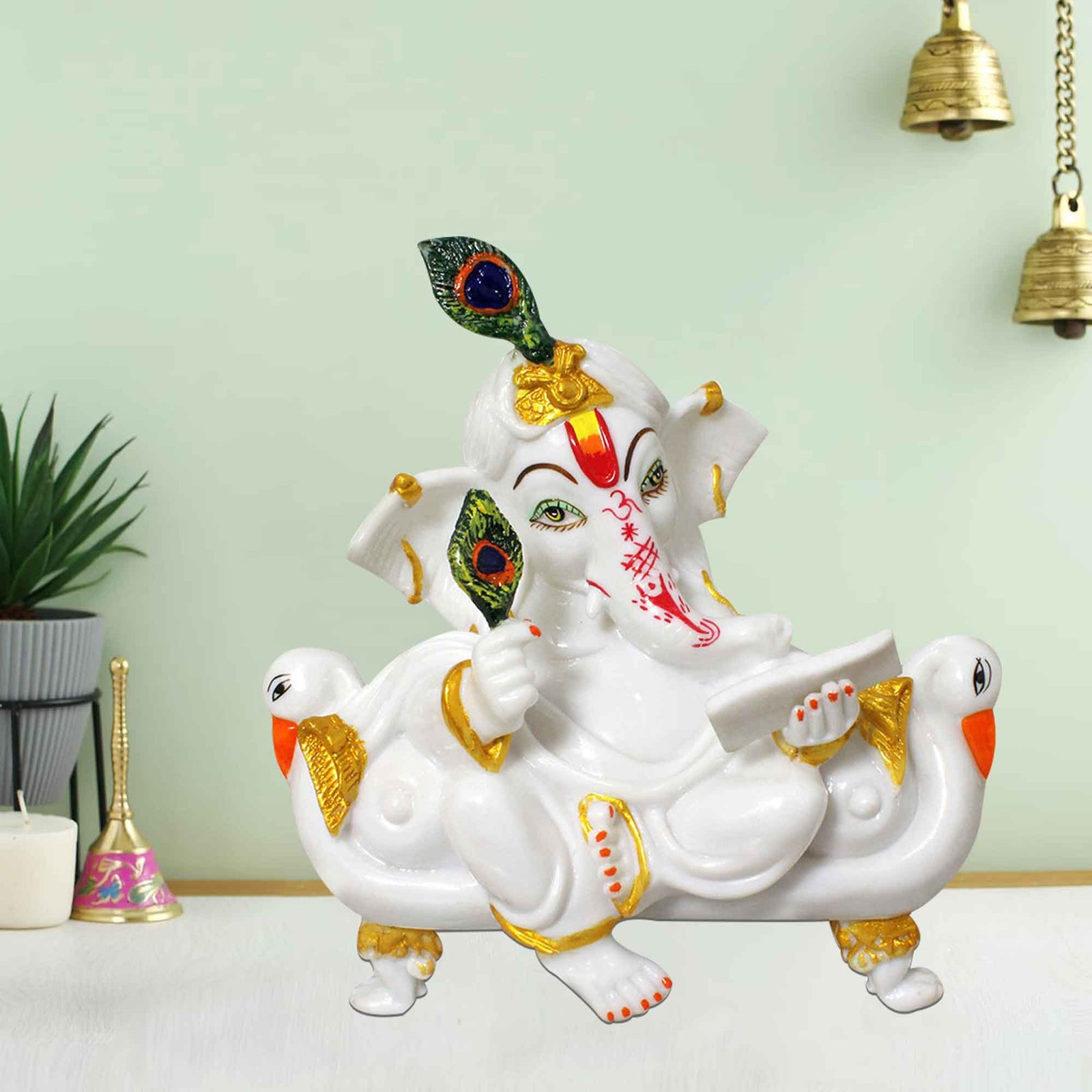 Lord Book Ganesha sculpture for home decoration Marble Look 33 cm G57GX1355WGCGX