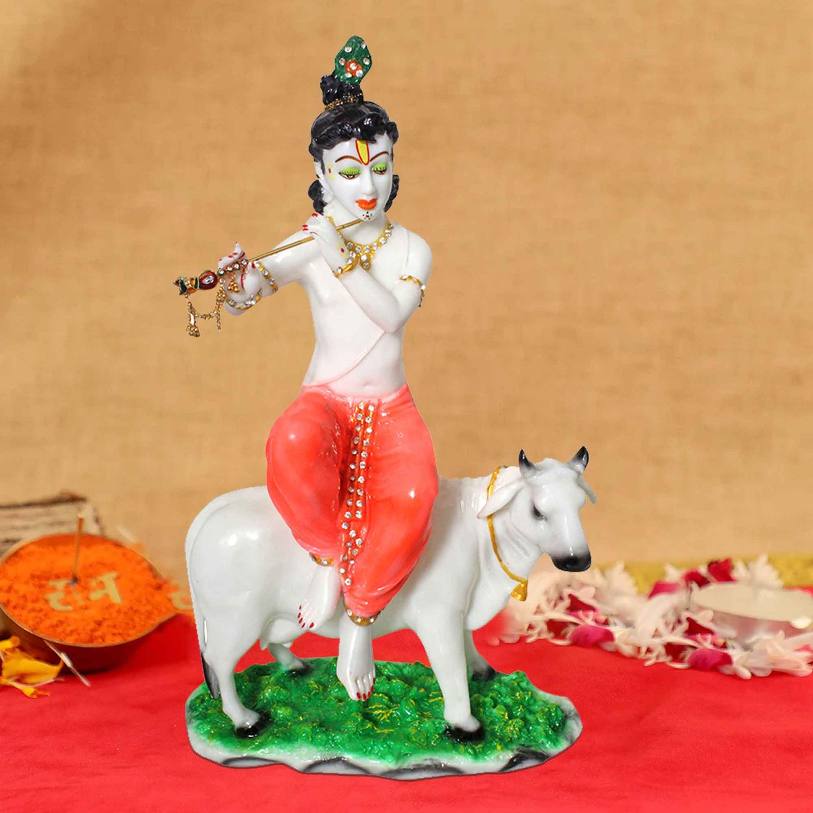 Cow Krishna figures for decoration Marble Look 48 cm G57GX1358WOCGX