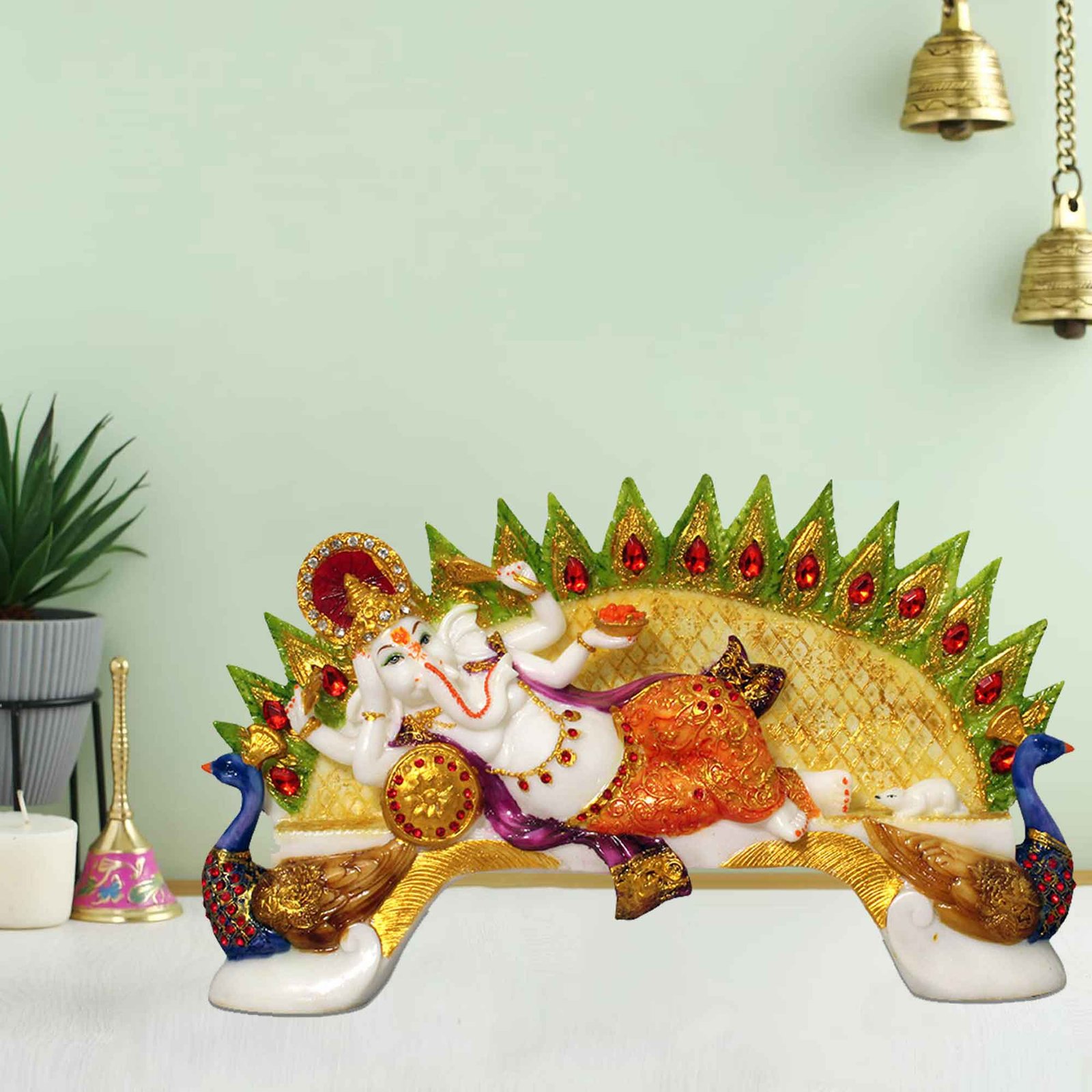 Singhasan Ganesha figures for tv unit Marble Look Jewellery Decorated 22 cm G57GX1361WOCGZ