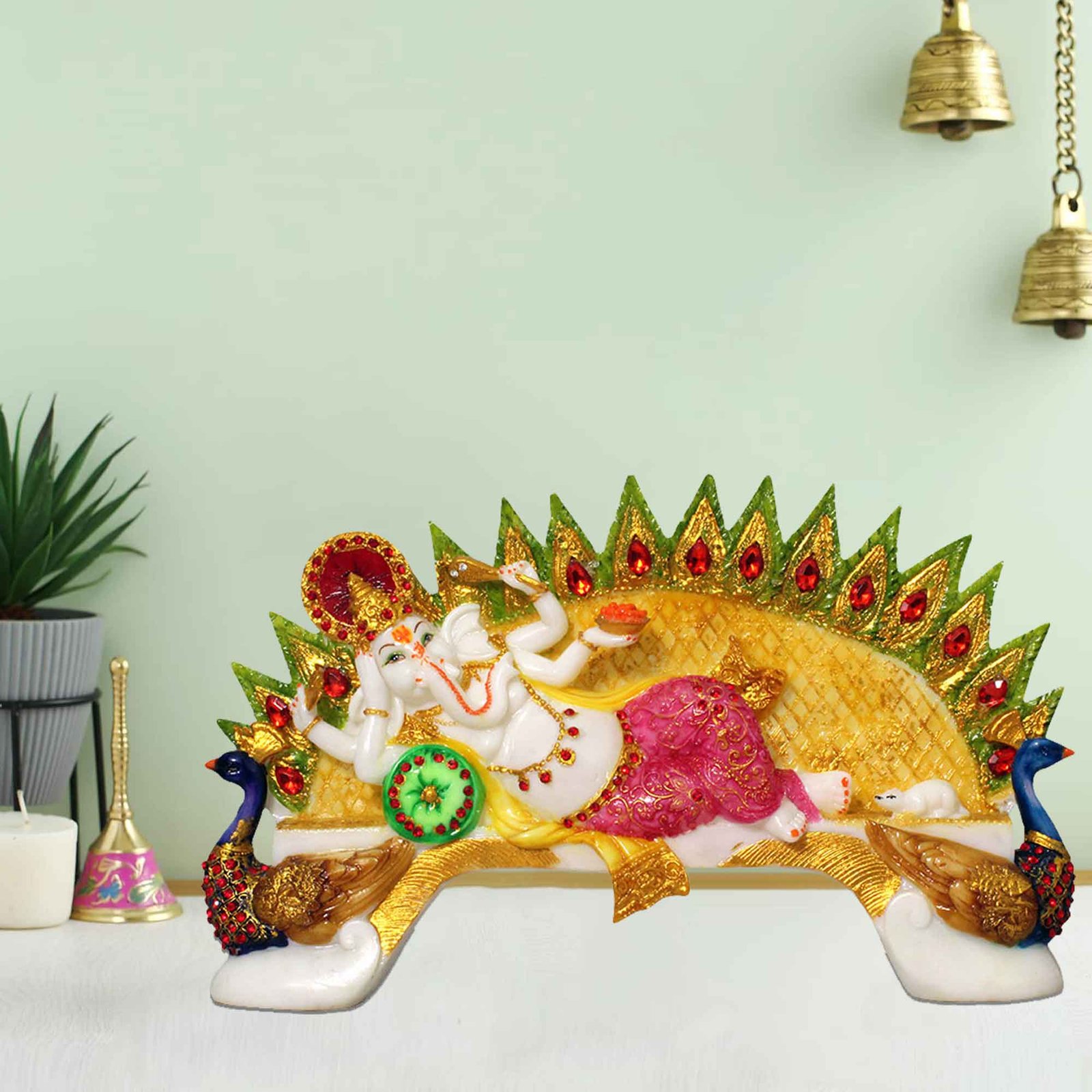 Singhasan Ganesha figures for living room Marble Look Jewellery Decorated 22 cm G57GX1361WPCGZ