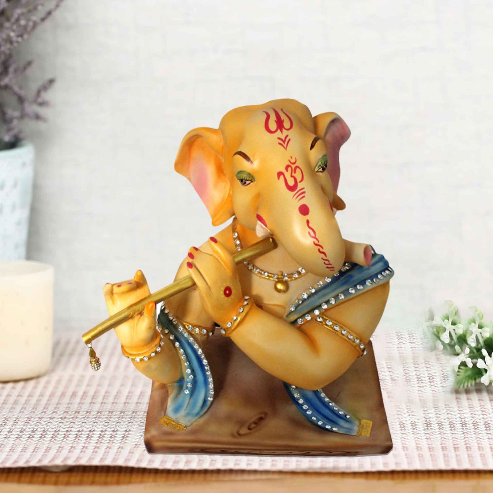 Lord Bansuri Ganesha showpiece items for gift Jewellery Decorated 25 cm G57GX1362VNLMZ